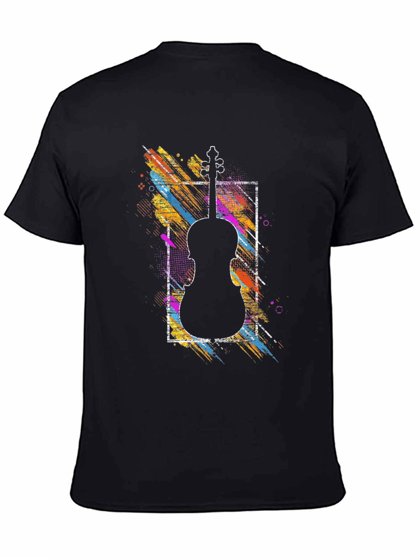 Camiseta Negra con Diseño de Violín Abstracto