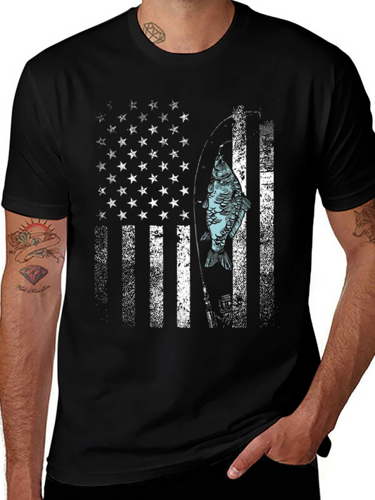 Camiseta Hombre Diseño Bandera USA con Pez