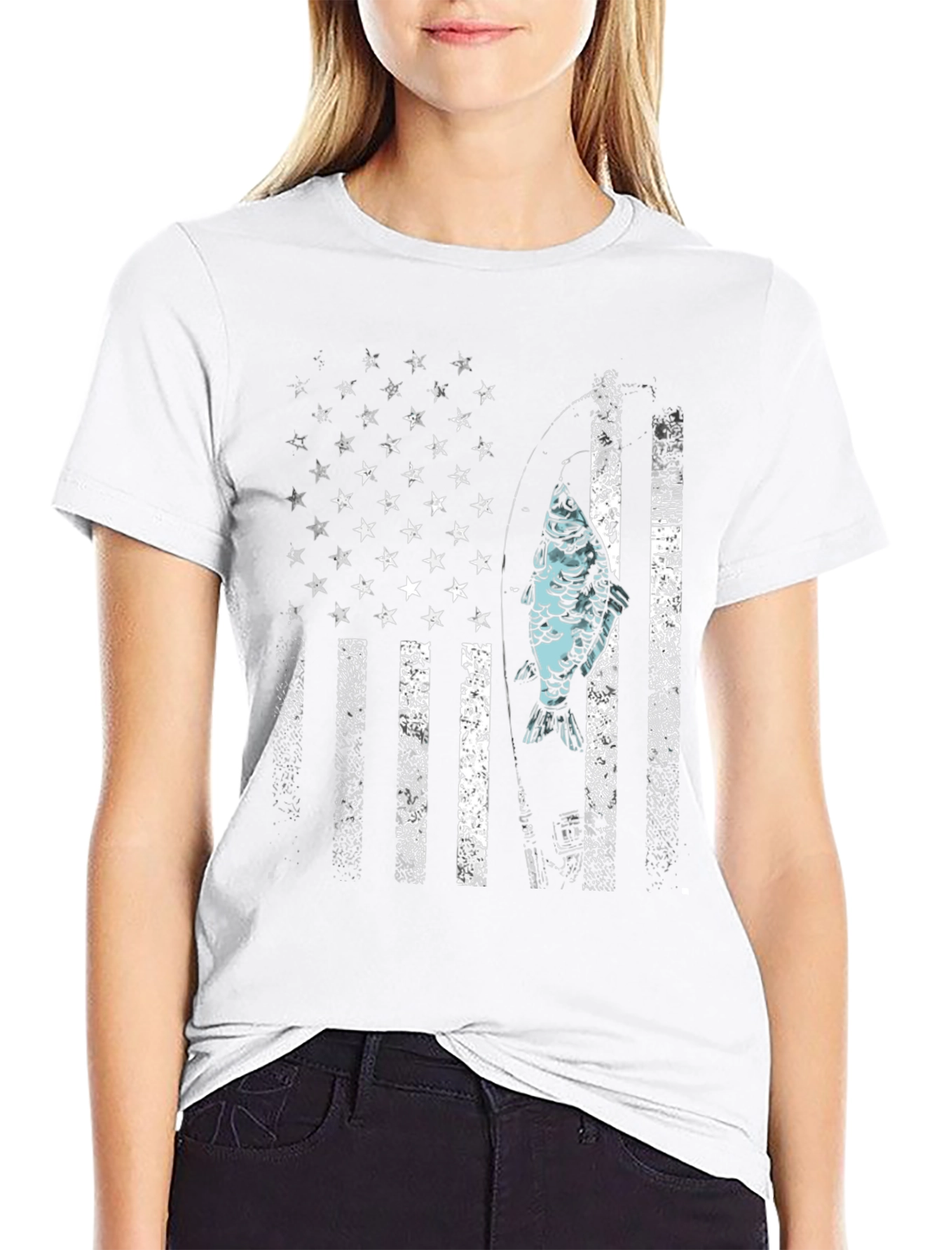 Camiseta Hombre Diseño Bandera USA con Pez