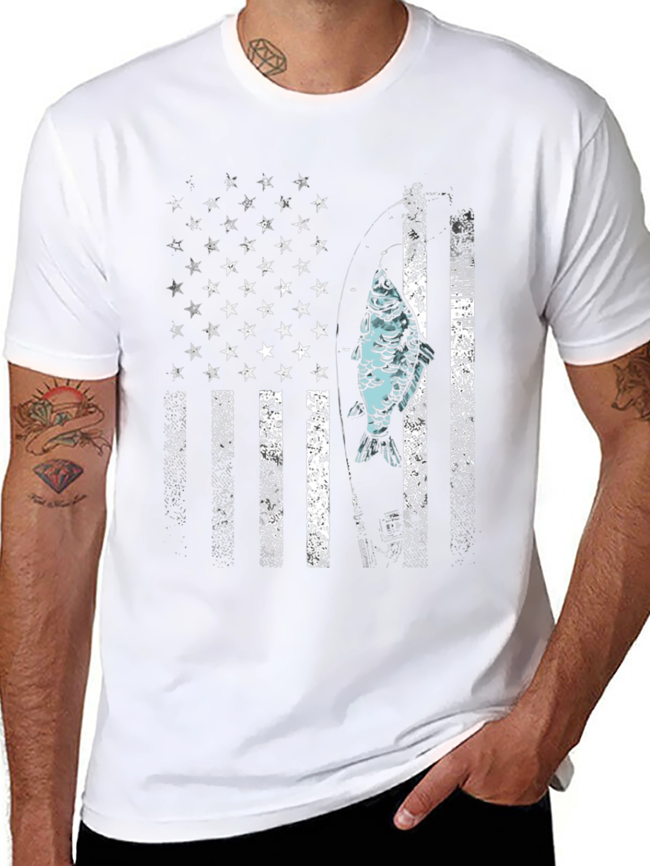 Camiseta Hombre Diseño Bandera USA con Pez