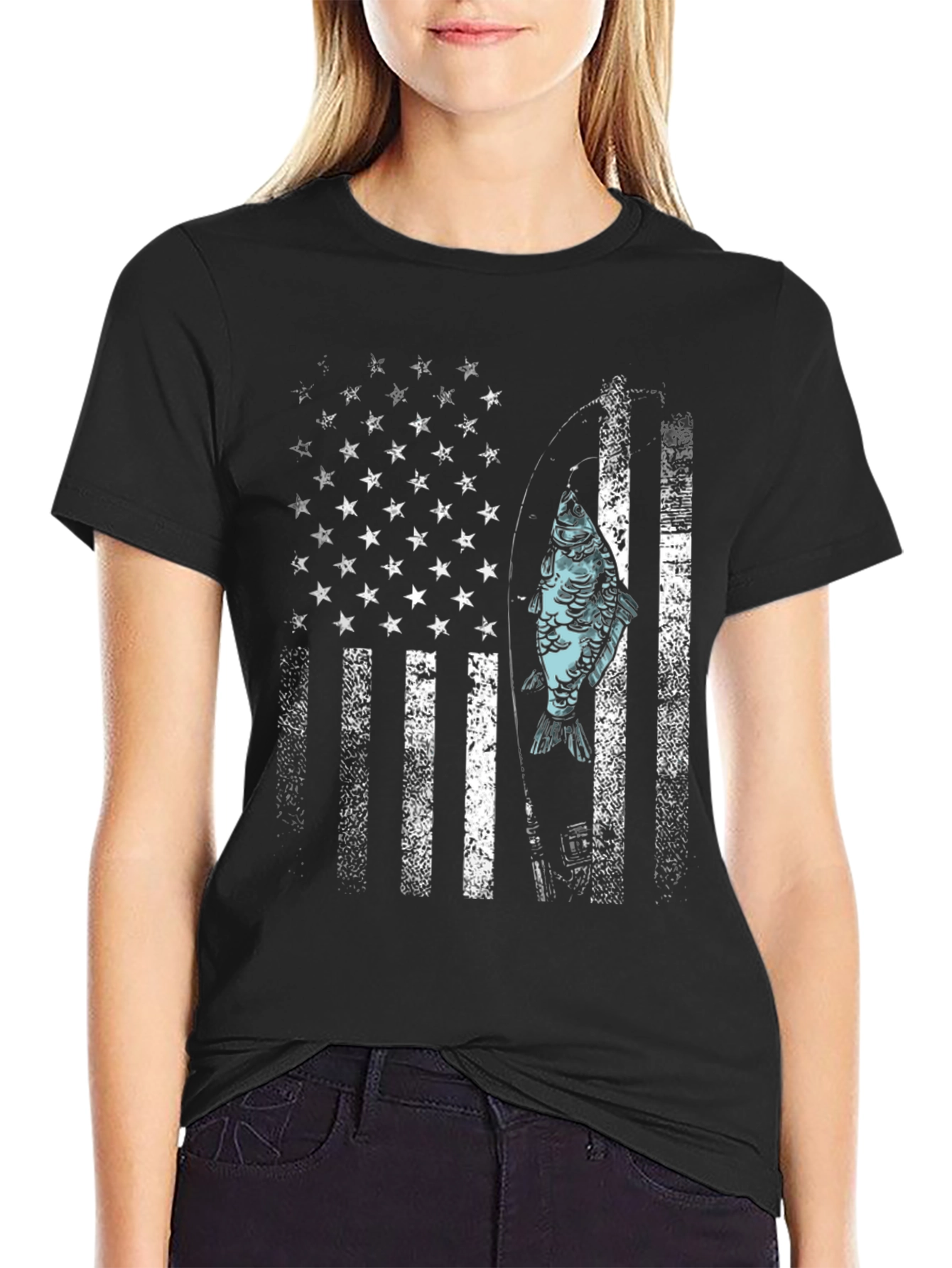 Camiseta Hombre Diseño Bandera USA con Pez