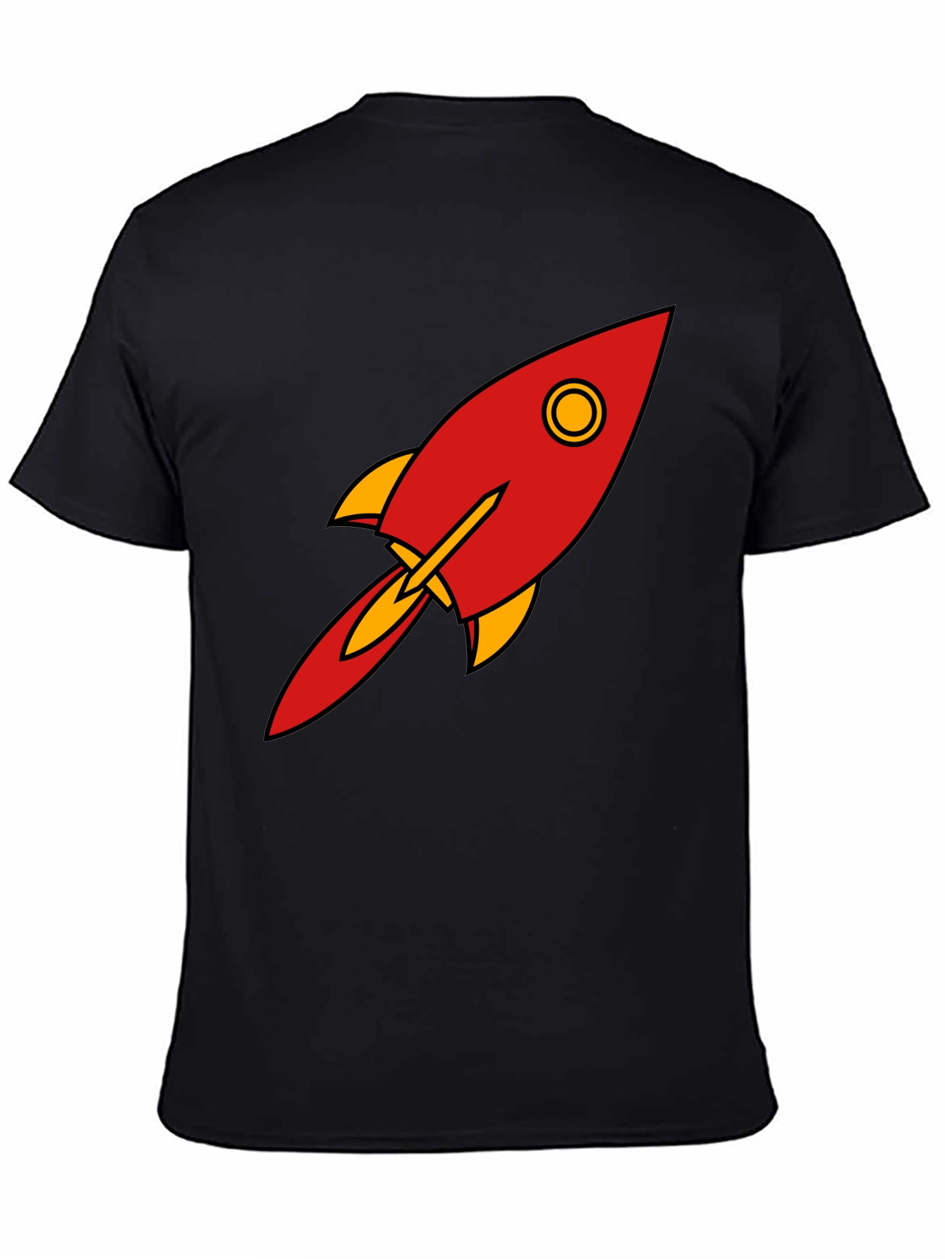 Camiseta Negra con Diseño de Cohete Retro