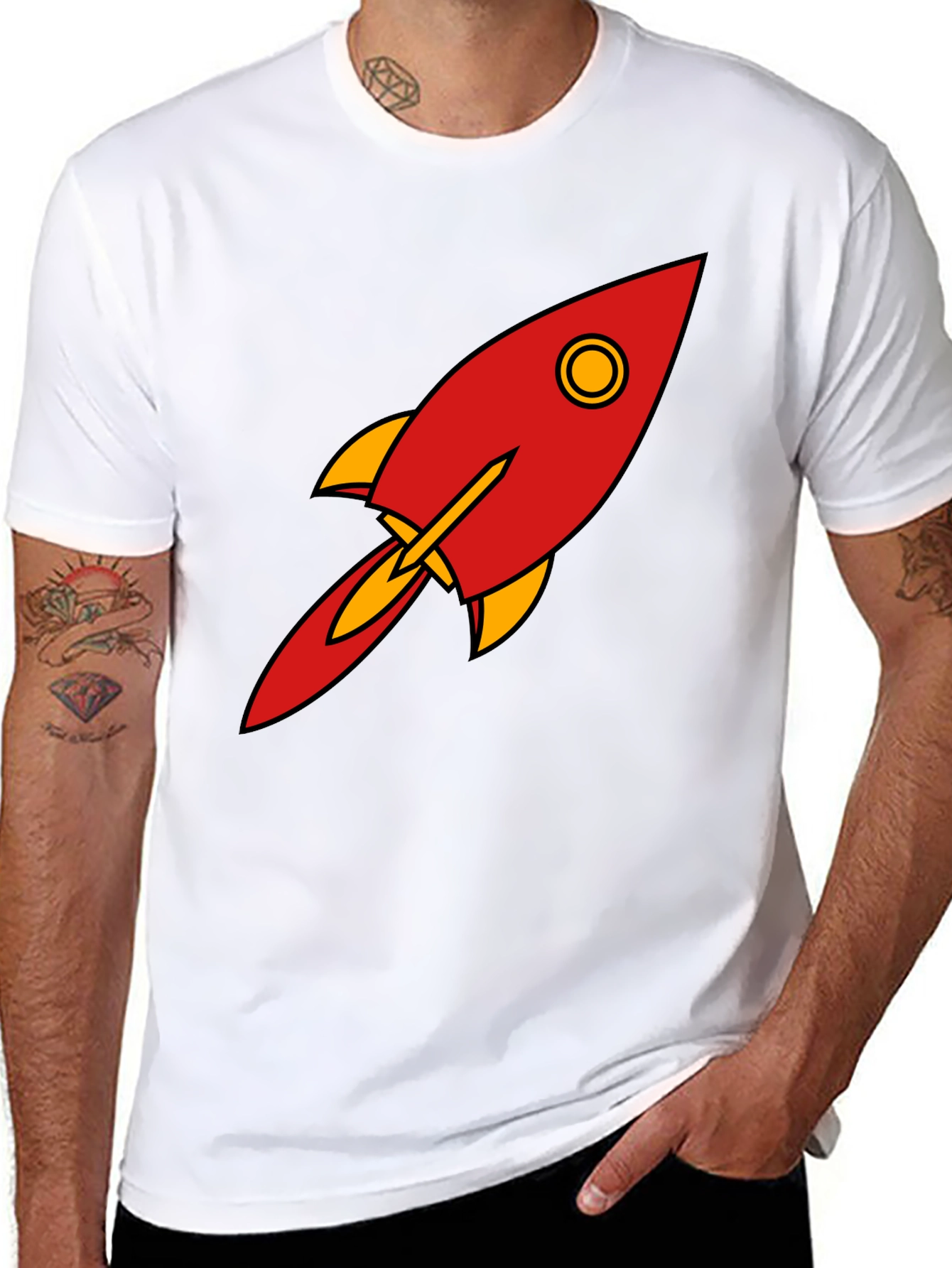 Camiseta Negra con Diseño de Cohete Retro