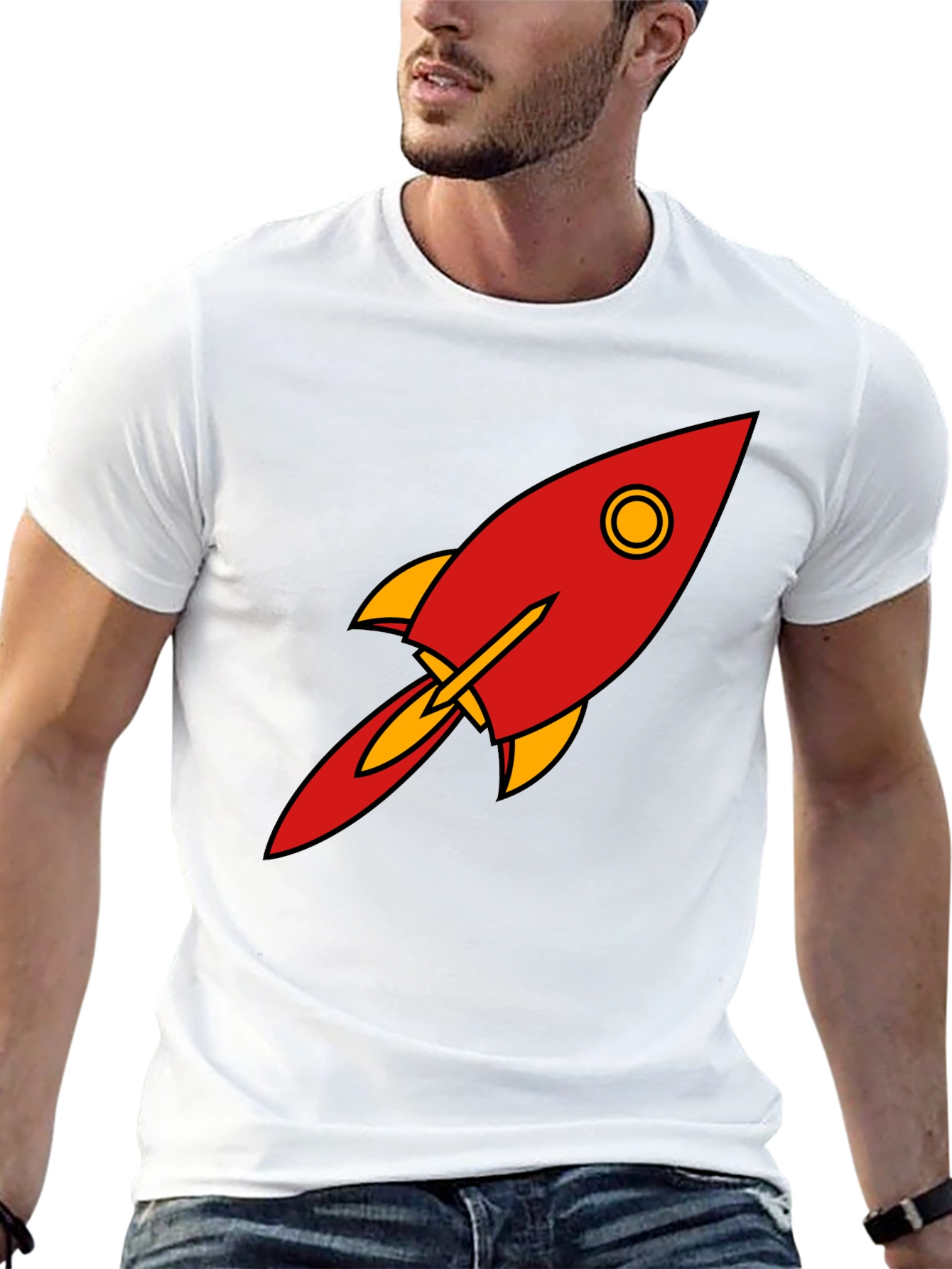 Camiseta Negra con Diseño de Cohete Retro