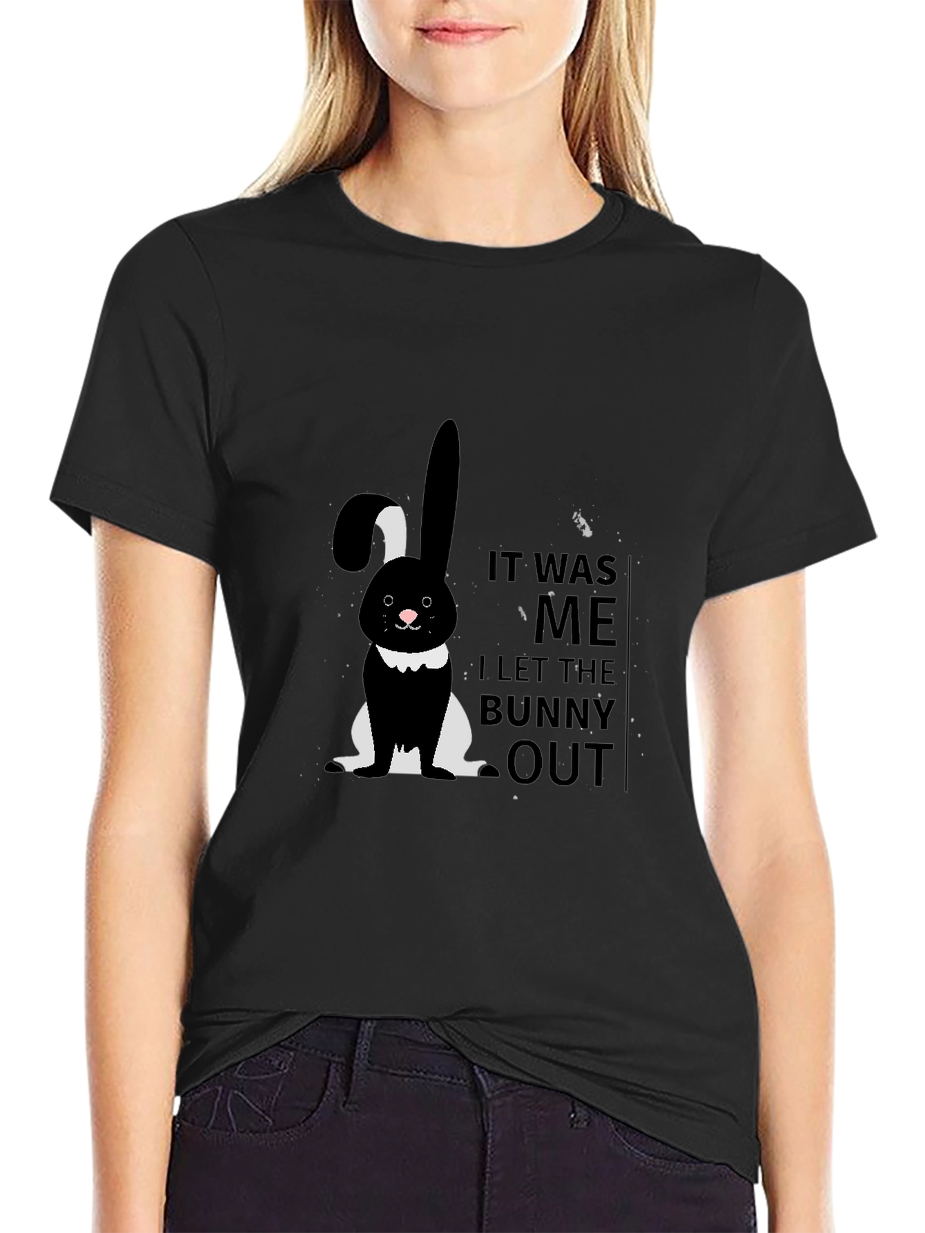 Camiseta Negra con Diseño de Conejo It Was Me