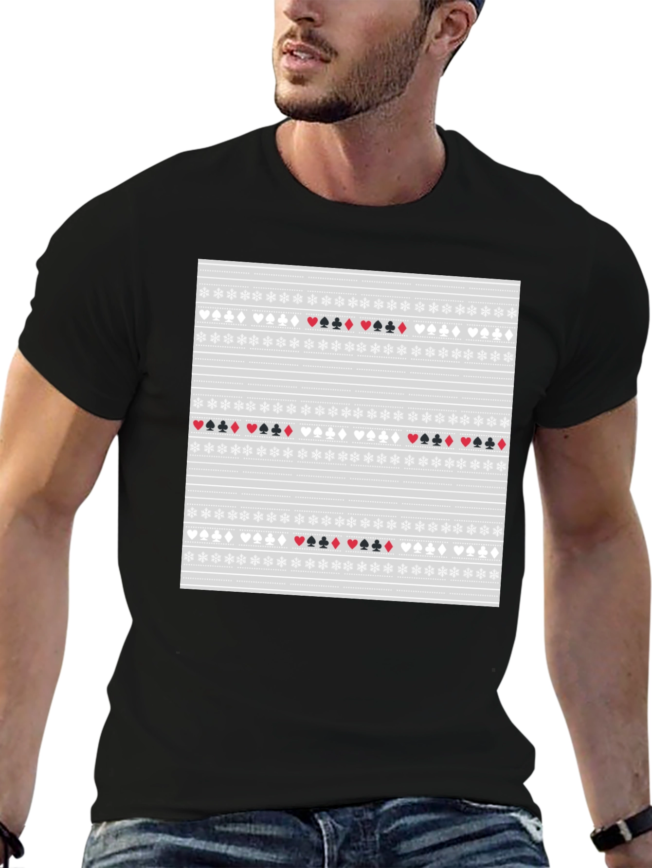 Camiseta Negra con Diseño de Cartas de Póker