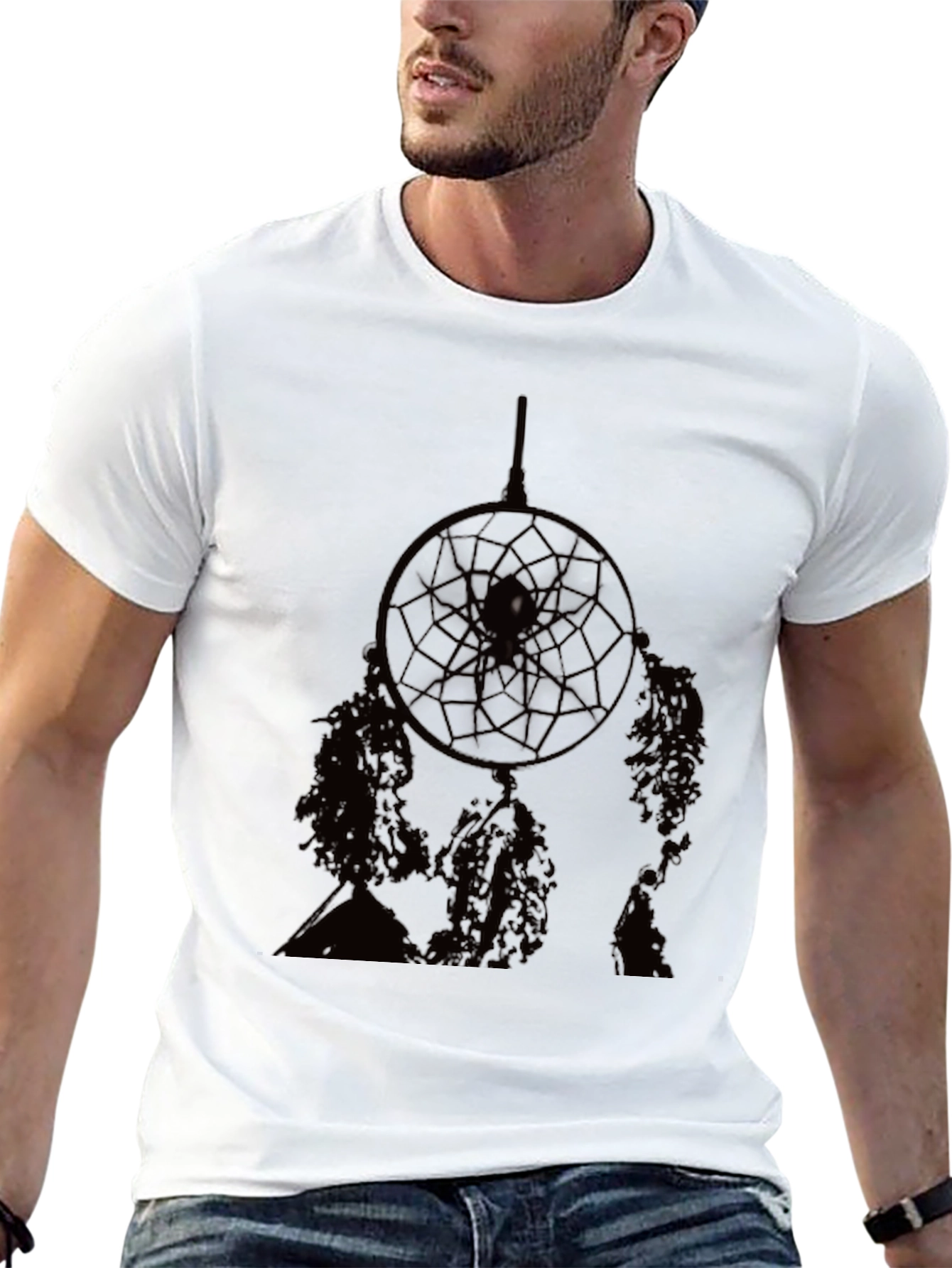 Camiseta Negra Hombre Diseño Atrapasueños Estilo Casual