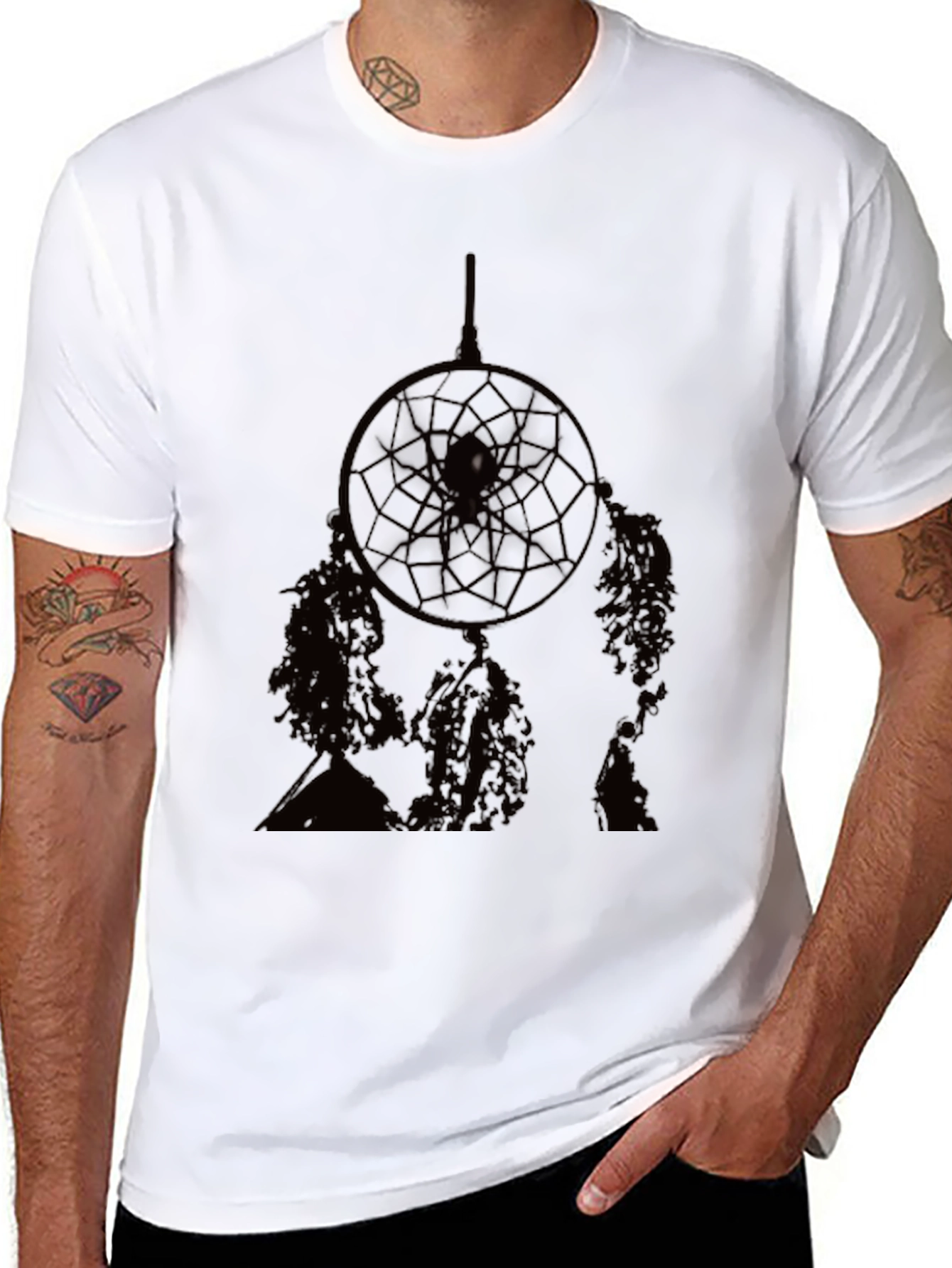 Camiseta Negra Hombre Diseño Atrapasueños Estilo Casual
