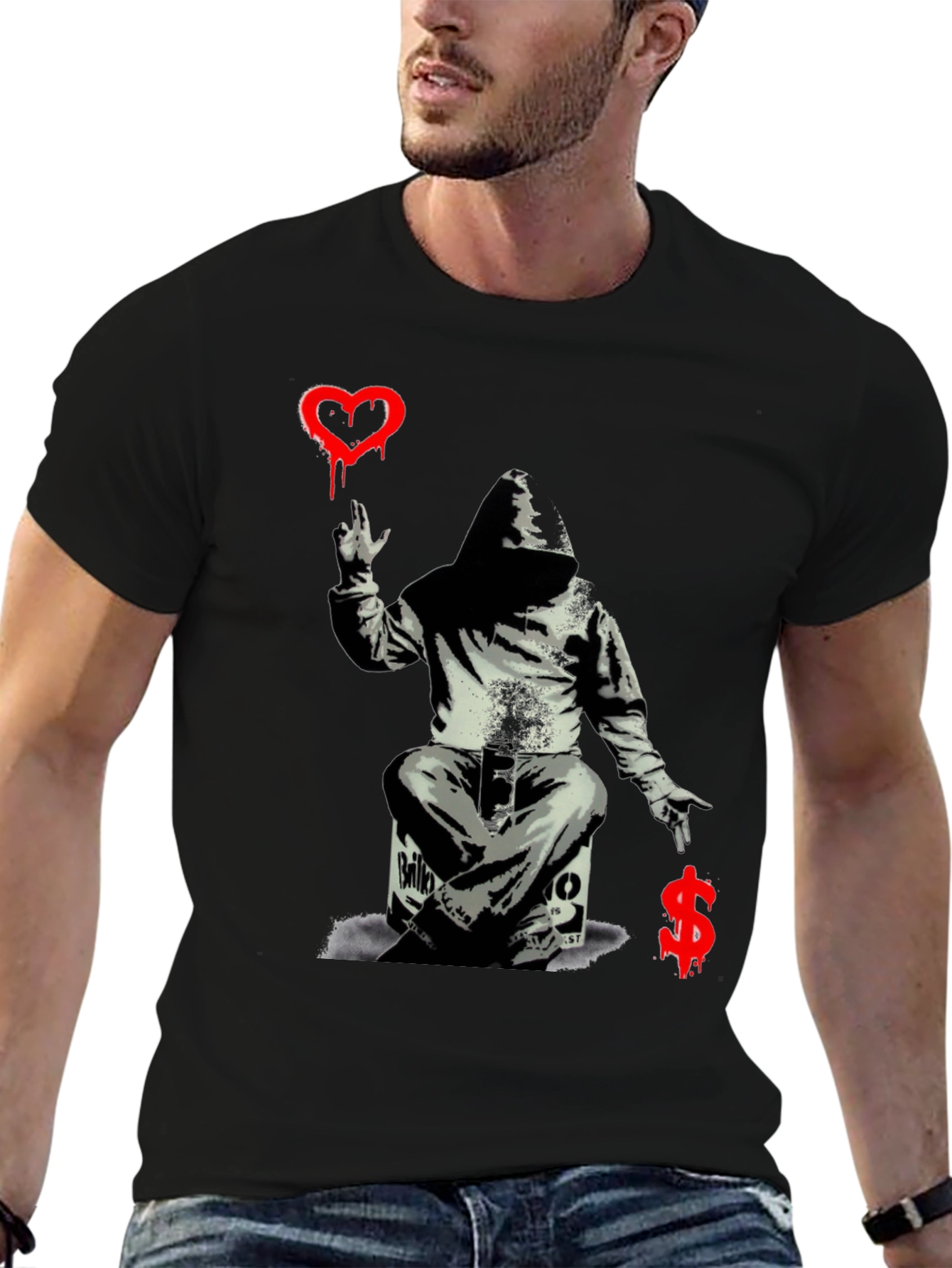 Camiseta Negra con Estampado Graffiti Artístico