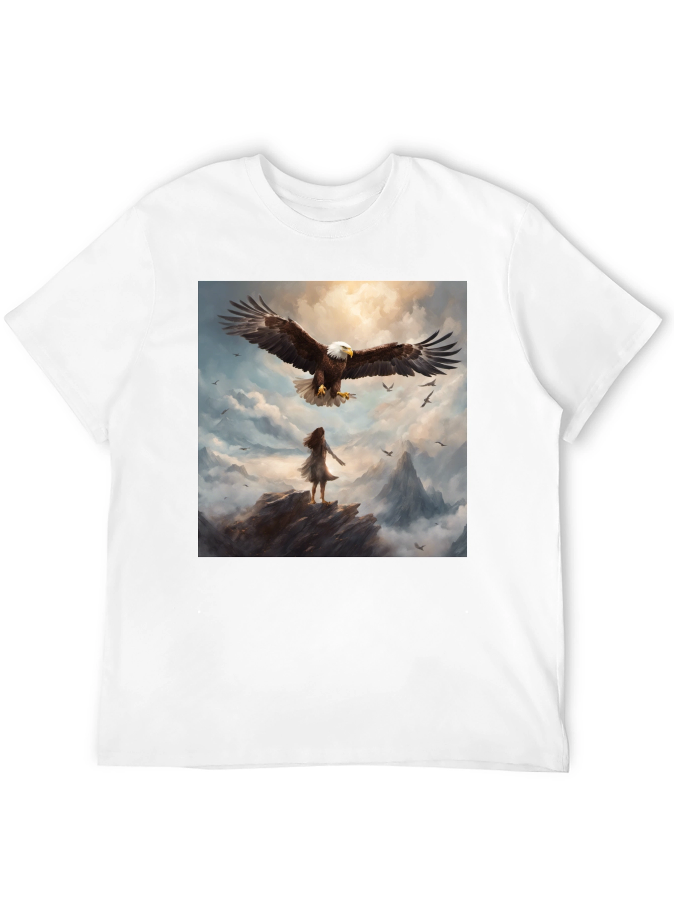 Camiseta Negra con Águila y Paisaje Fantástico