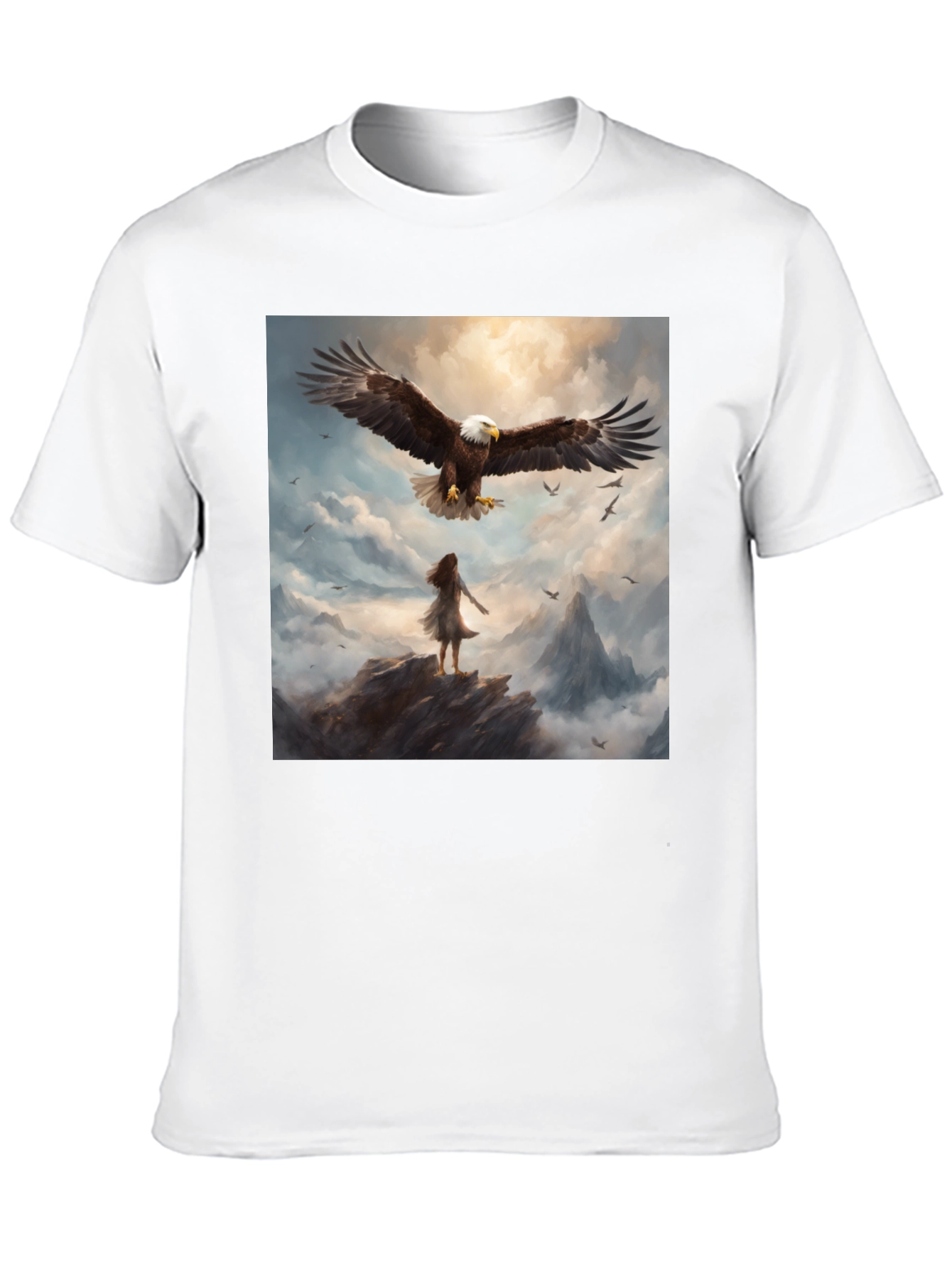 Camiseta Negra con Águila y Paisaje Fantástico