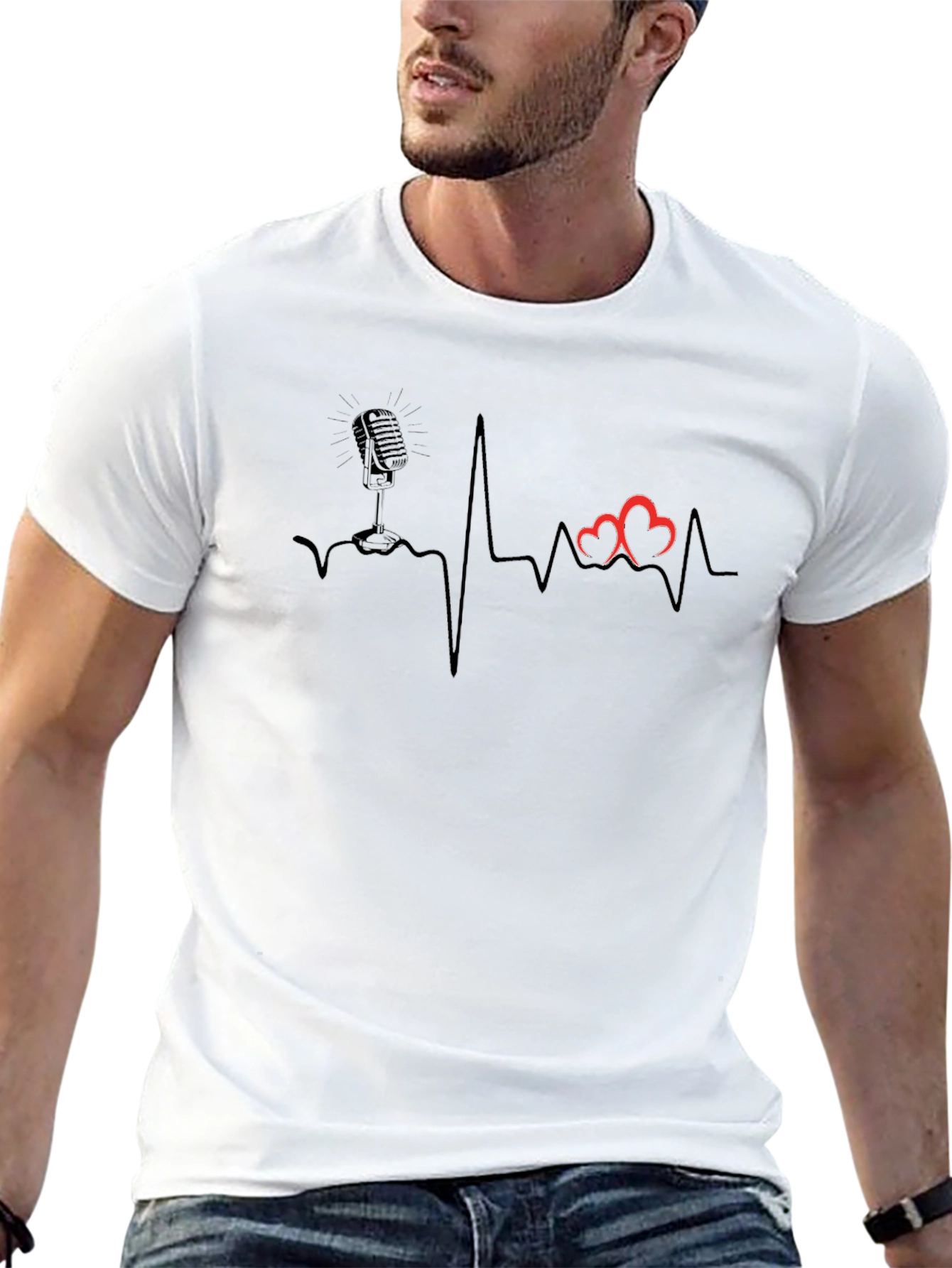 Camiseta Negra Corazón y Micrófono