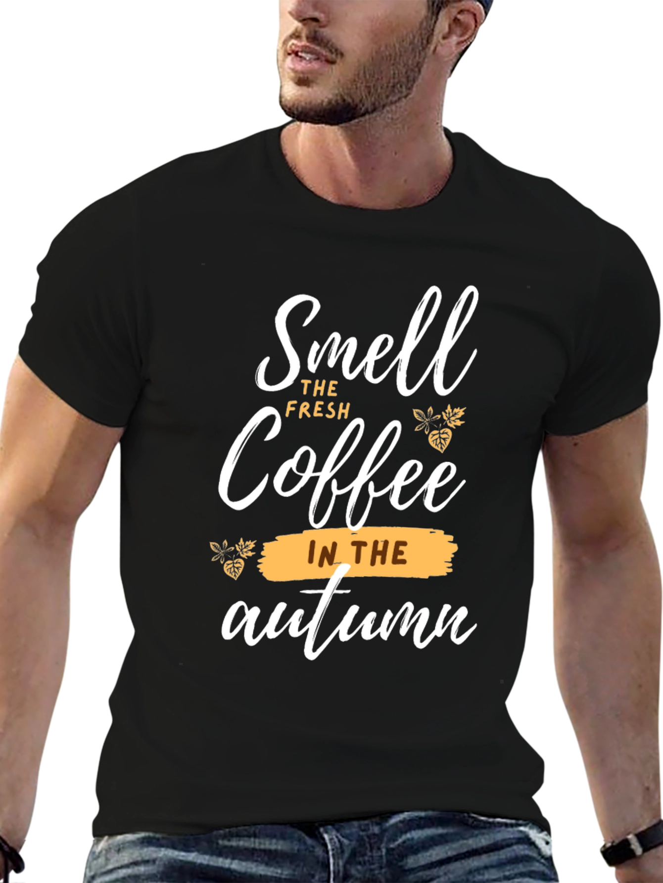 Camiseta Negra - Aroma a Café en Otoño