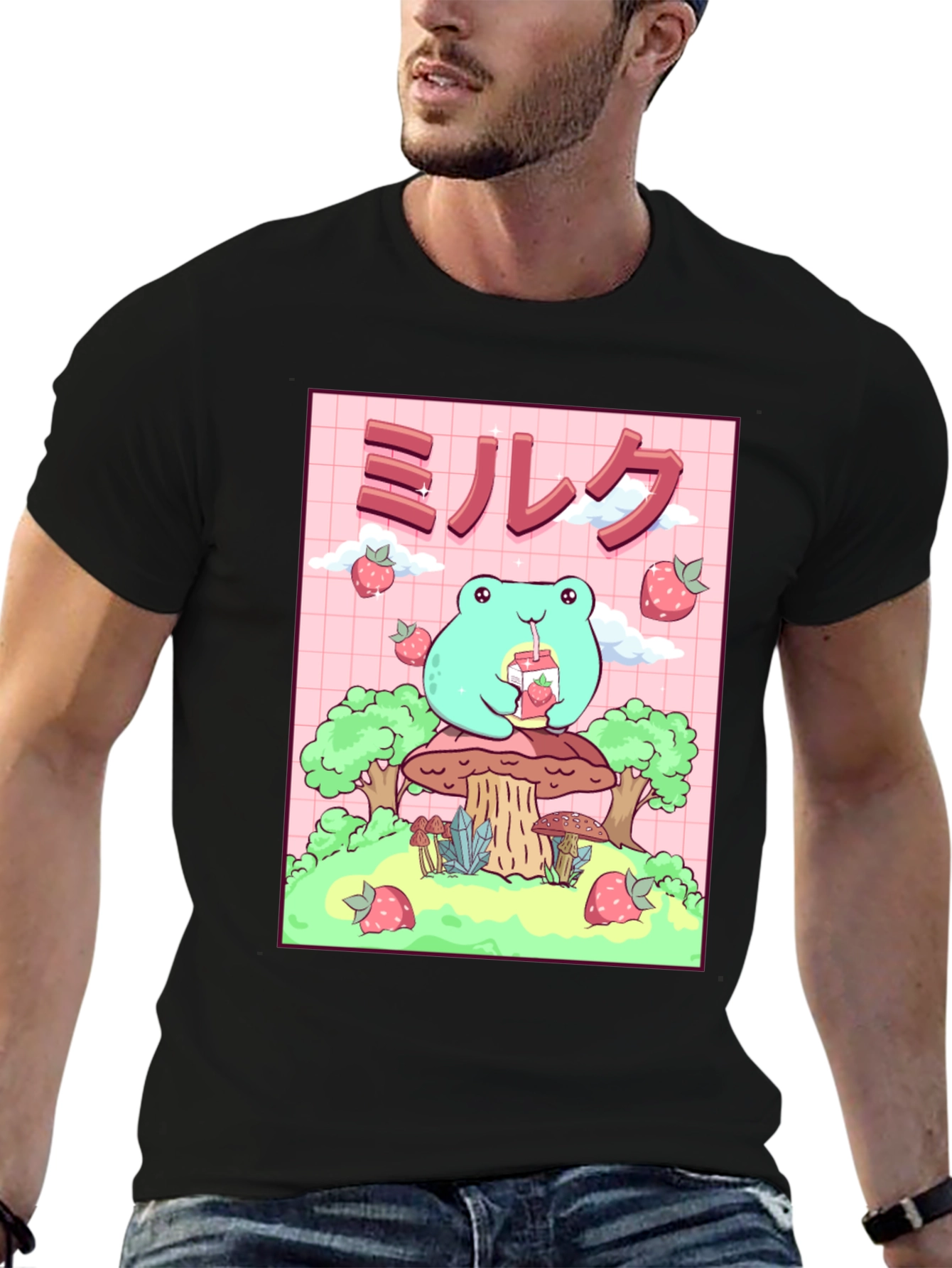 Camiseta Negra con Diseño de Rana Kawaii
