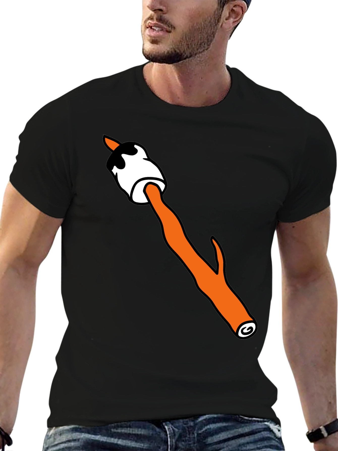 Camiseta Negra con Diseño de Malvavisco Asado Divertido