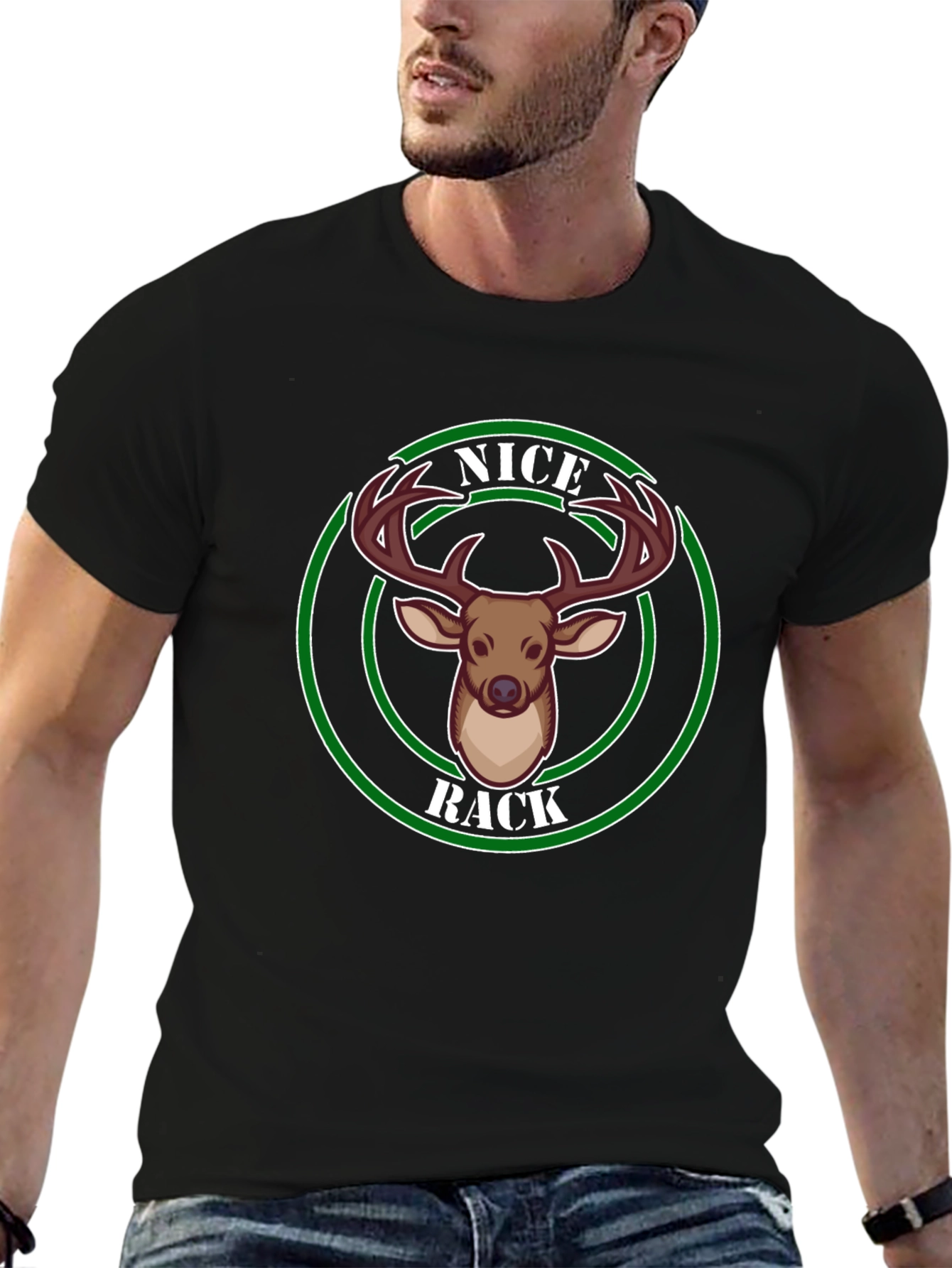 Camiseta Negra Nice Rack Ciervo Divertida Hombre