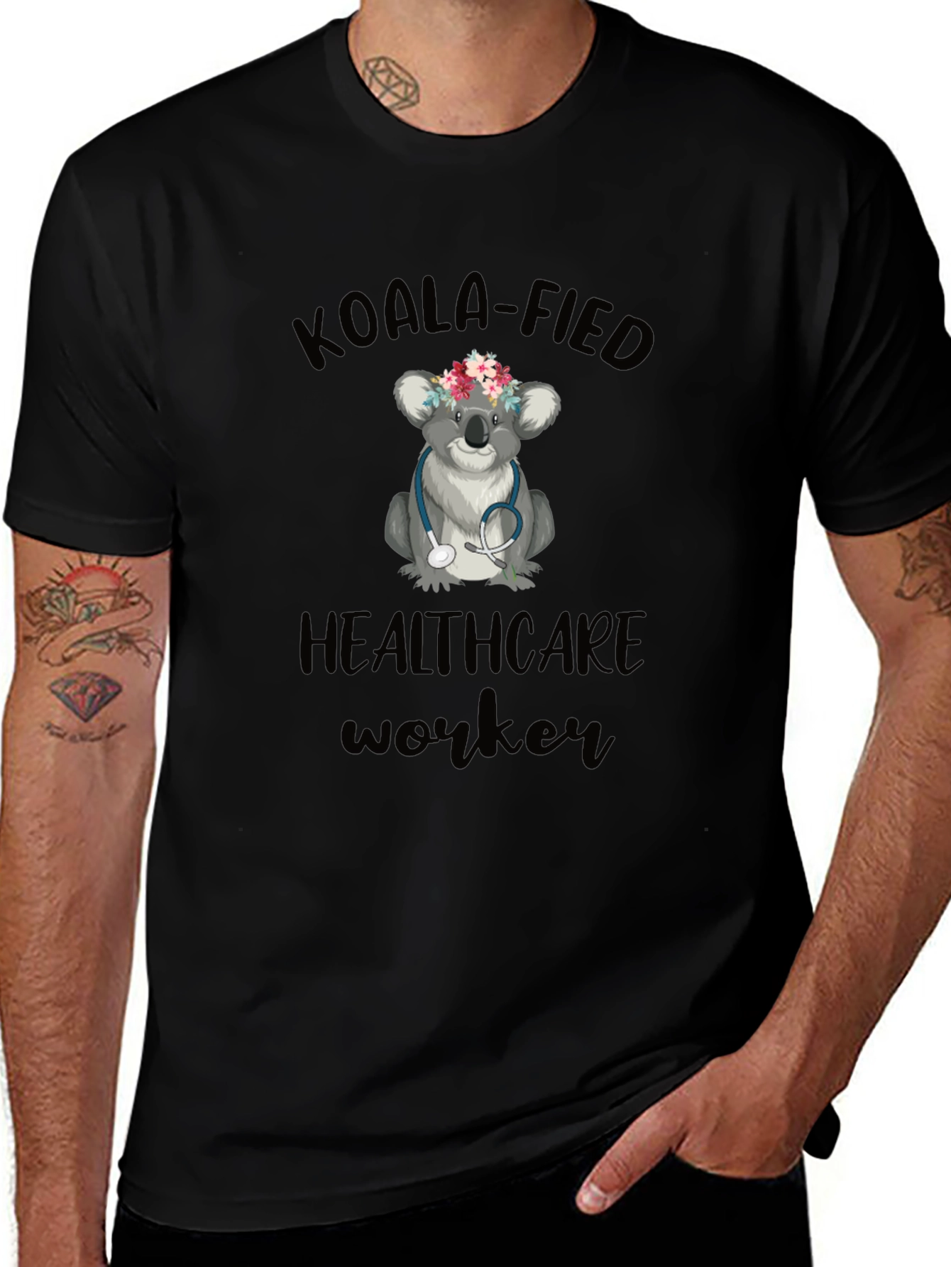 Camiseta Negra Koala Healthcare Worker