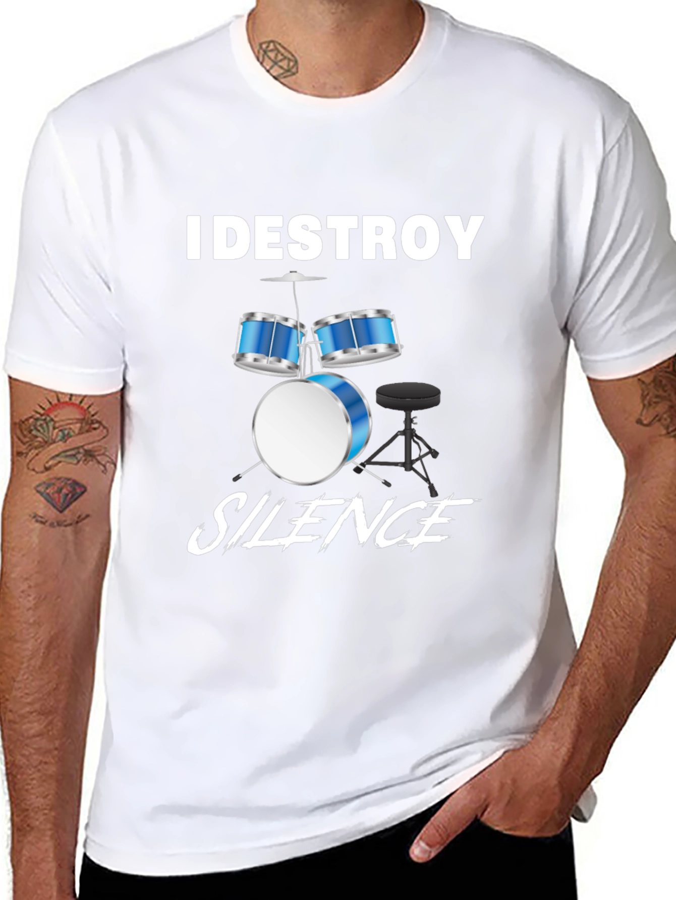 Camiseta Negra con Diseño de Batería Musical