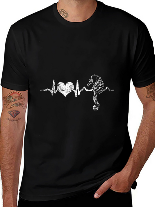 Camiseta Negra con Diseño de Latido Marino