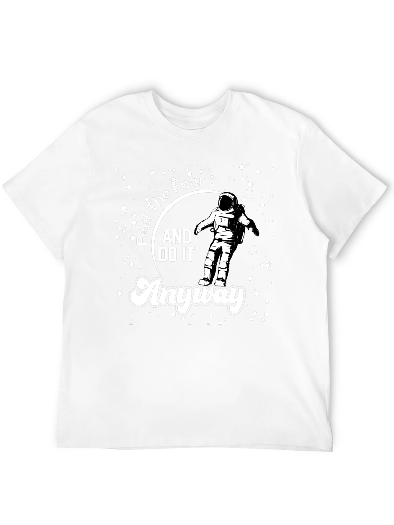 Camiseta Negra Astronauta: Siente el Miedo y Hazlo
