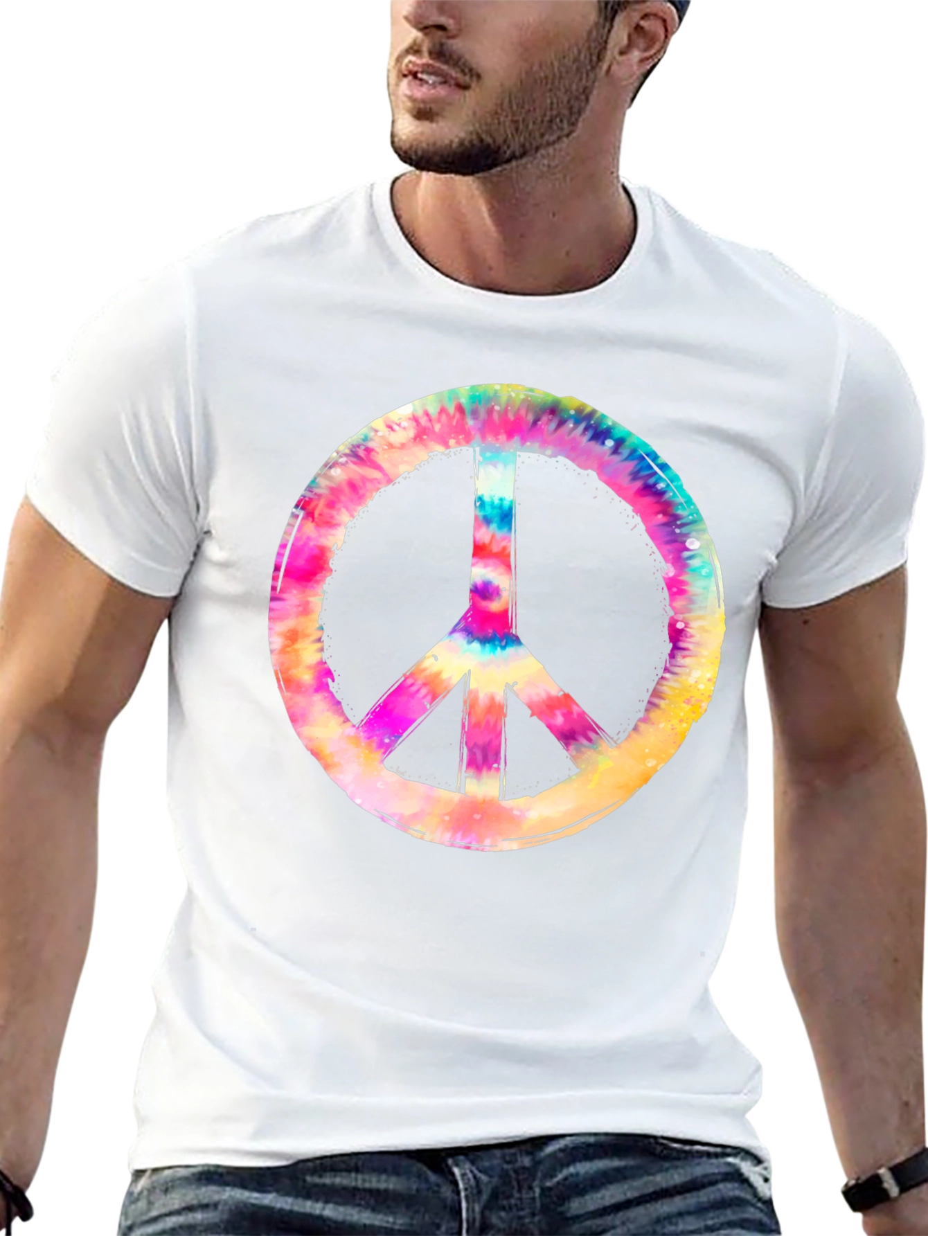 Camiseta Negra con Símbolo de la Paz Tie-Dye