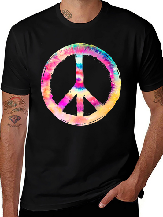Camiseta Negra con Símbolo de la Paz Tie-Dye