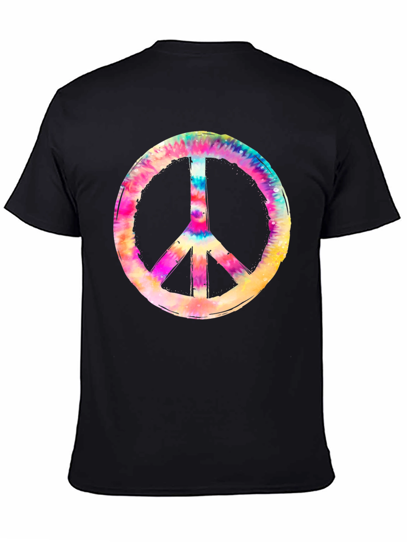 Camiseta Negra con Símbolo de la Paz Tie-Dye