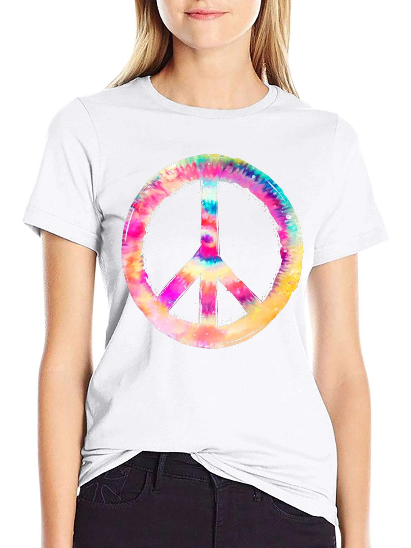 Camiseta Negra con Símbolo de la Paz Tie-Dye