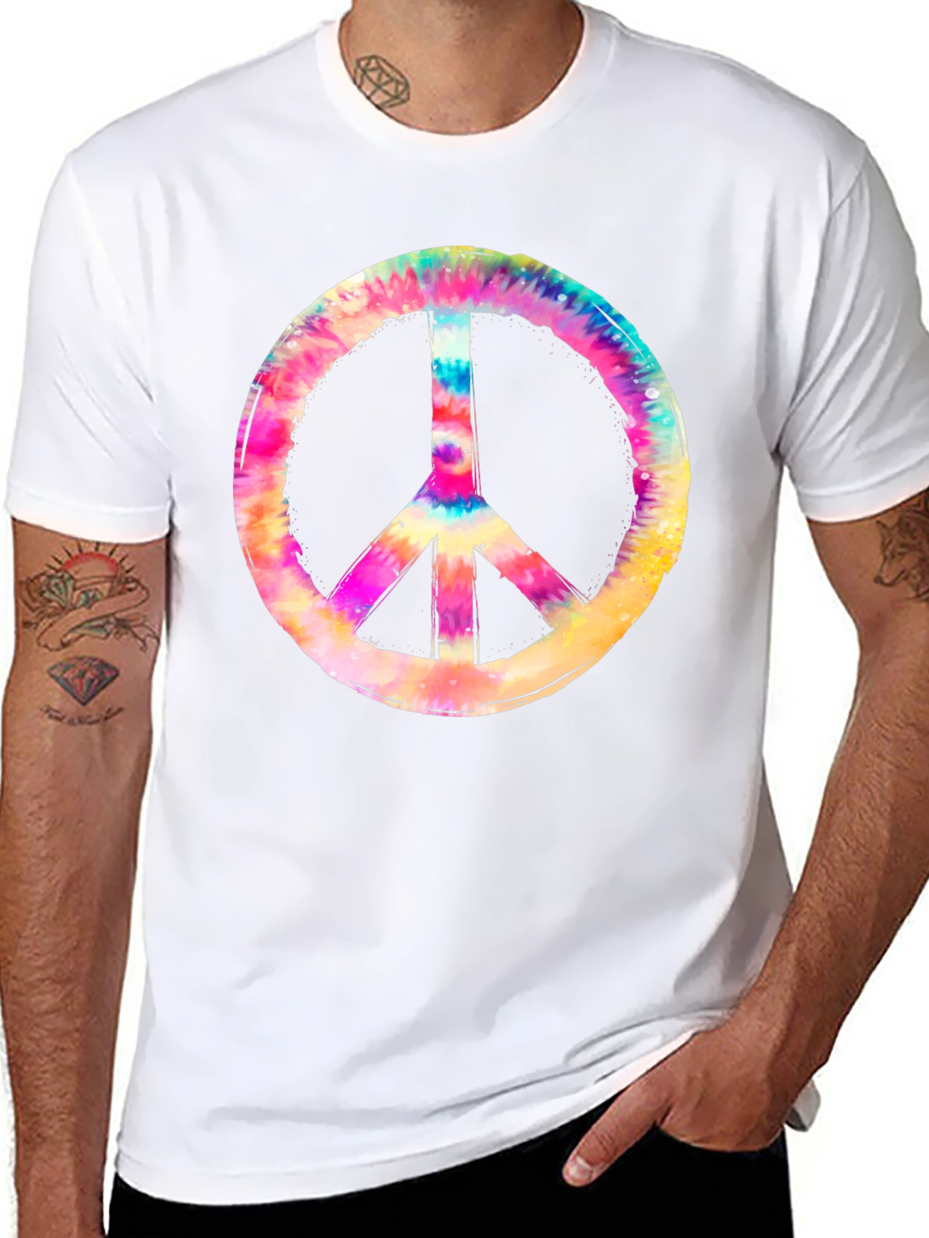 Camiseta Negra con Símbolo de la Paz Tie-Dye