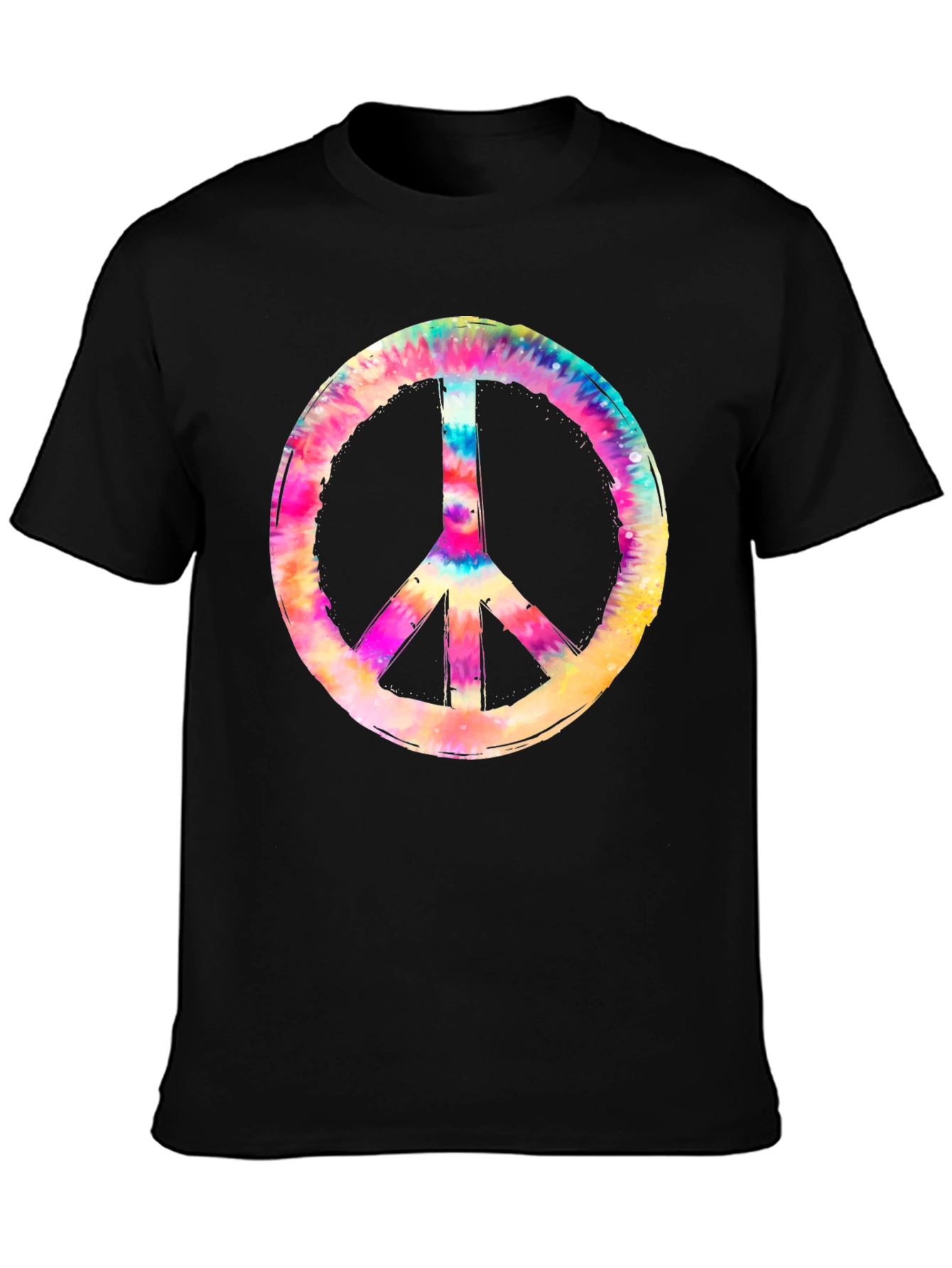 Camiseta Negra con Símbolo de la Paz Tie-Dye