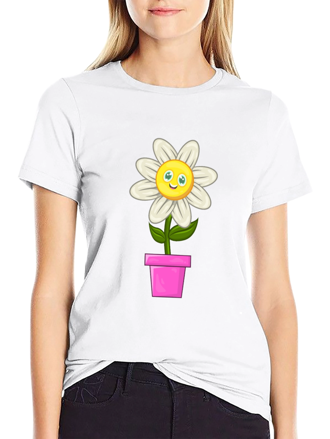 Camiseta Negra con Girasol en Maceta para Hombre