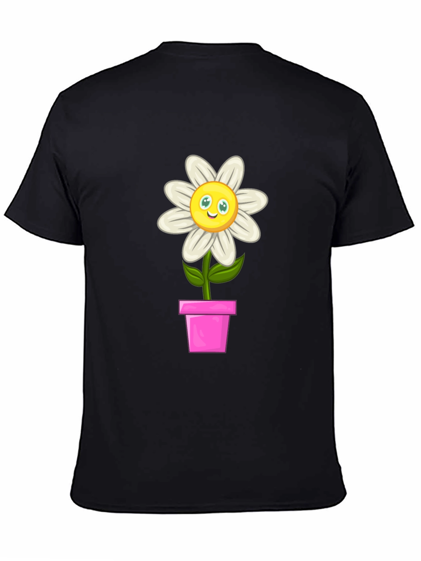 Camiseta Negra con Girasol en Maceta para Hombre