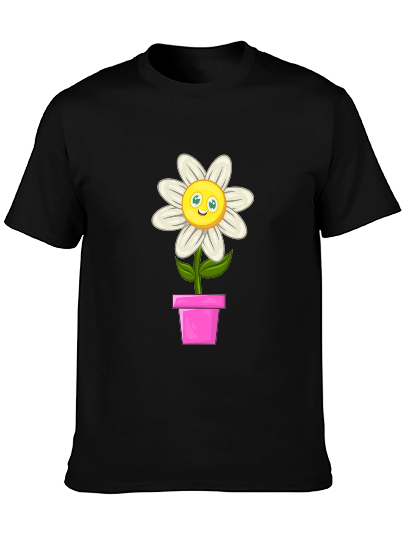 Camiseta Negra con Girasol en Maceta para Hombre
