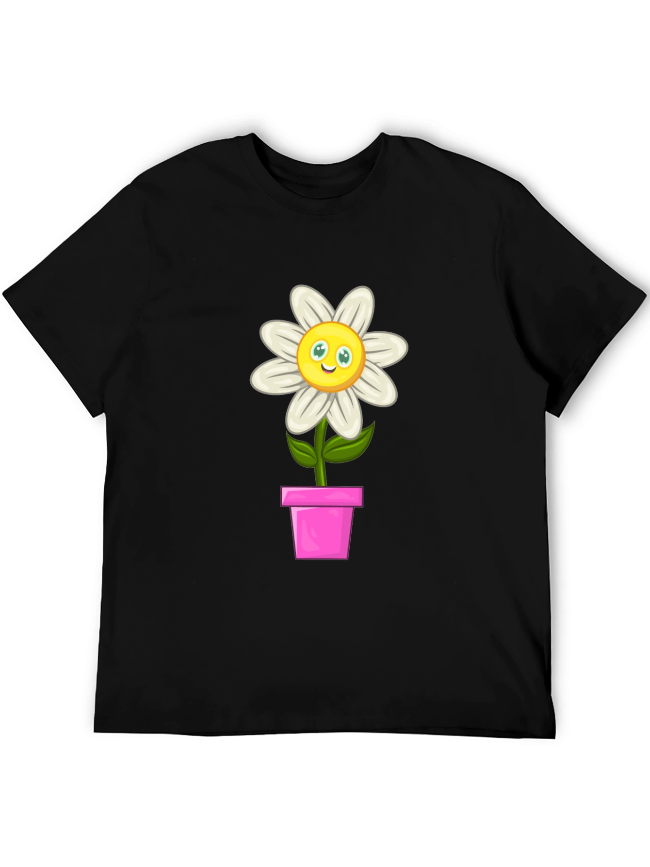 Camiseta Negra con Girasol en Maceta para Hombre