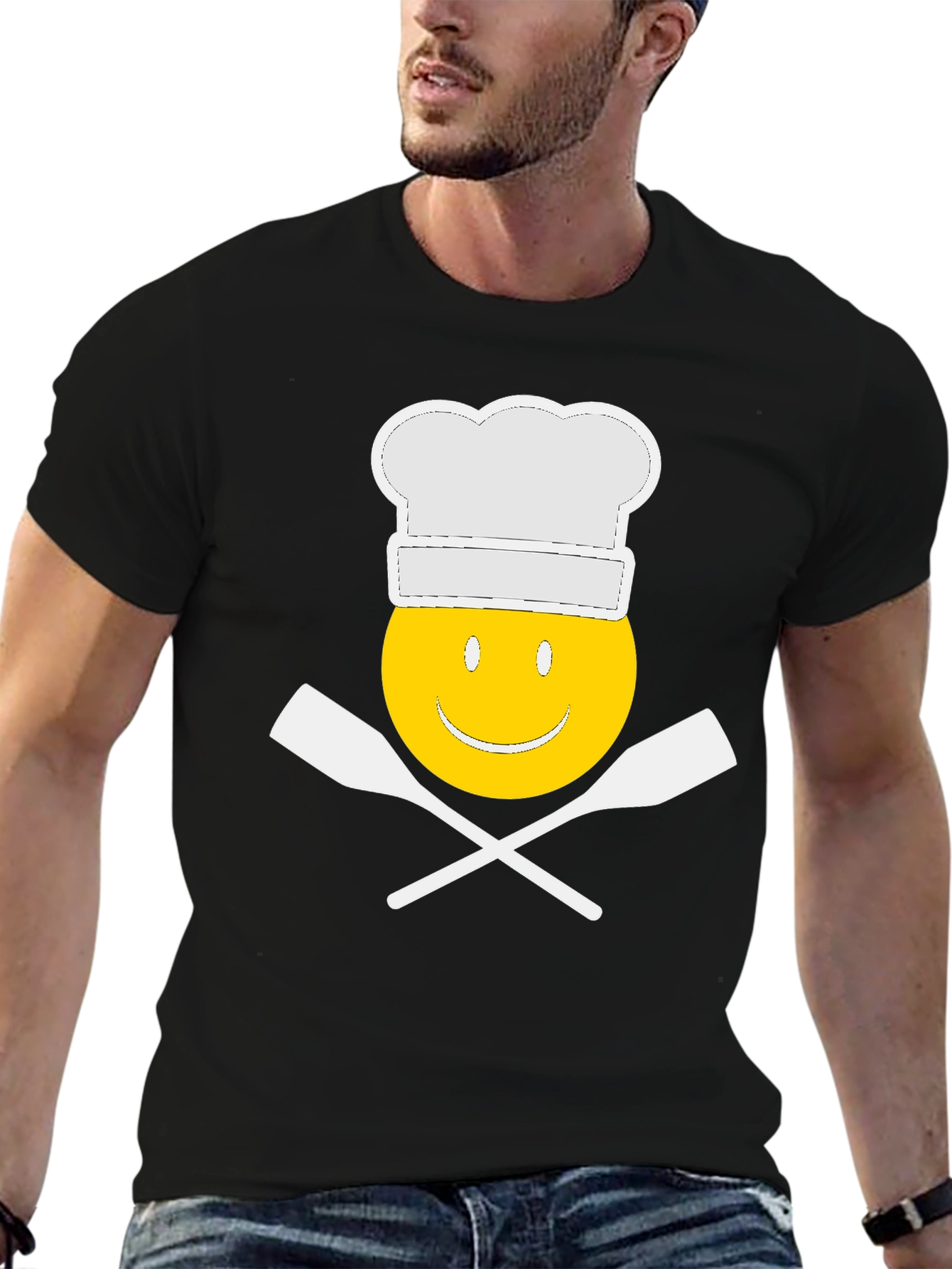 Camiseta Negra Chef Sonriente Divertida