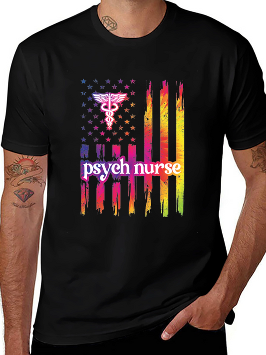 Camiseta Negra Psicóloga Enfermera Bandera USA
