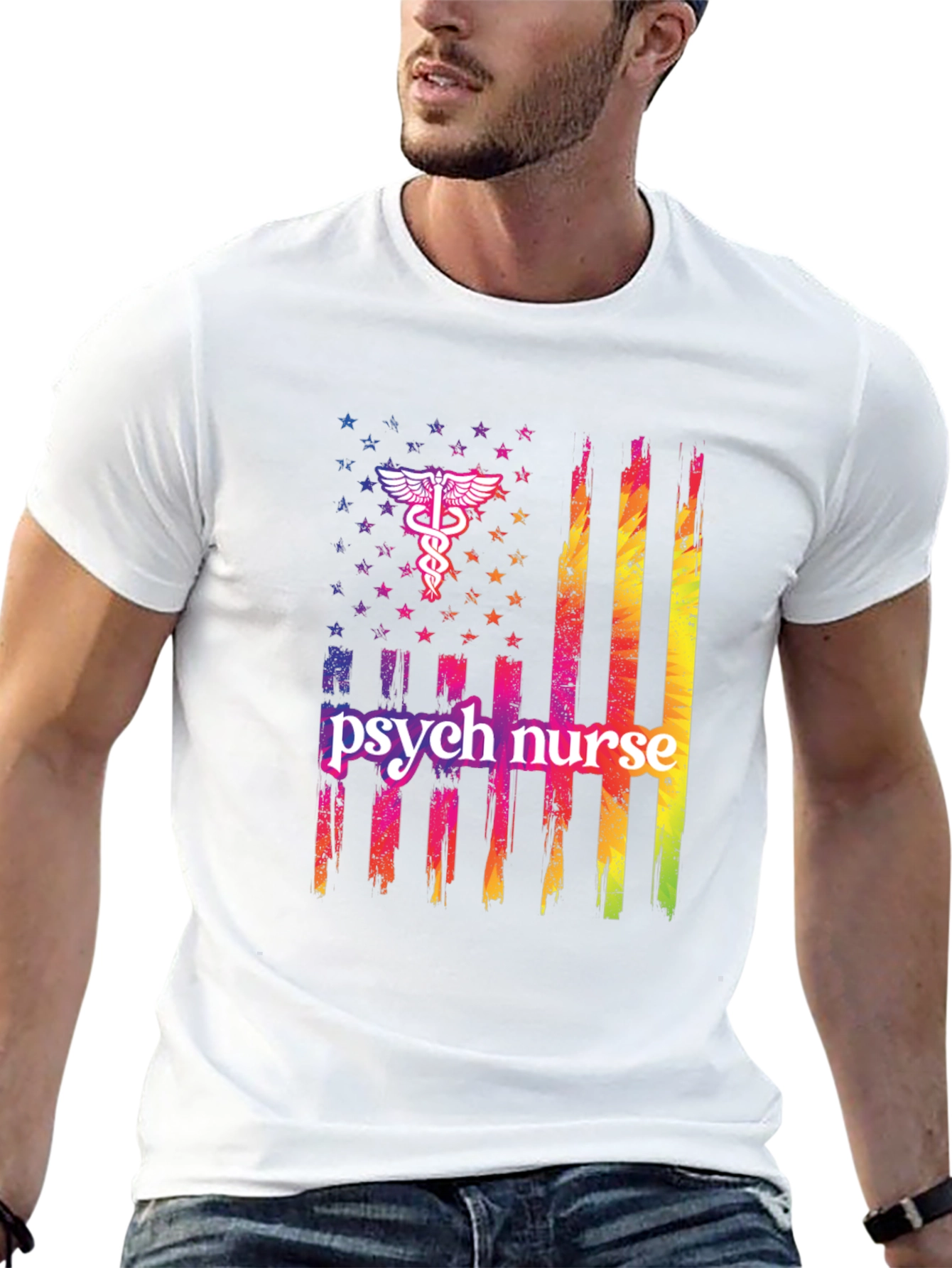 Camiseta Negra Psicóloga Enfermera Bandera USA