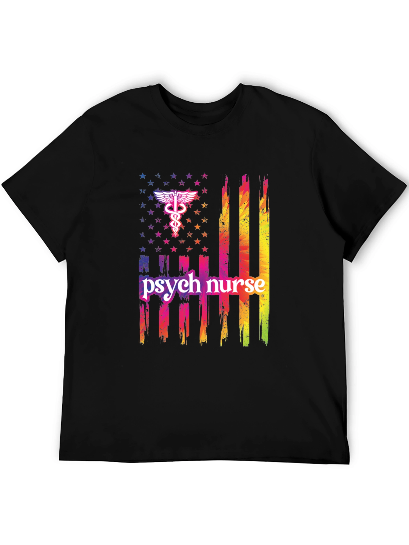 Camiseta Negra Psicóloga Enfermera Bandera USA