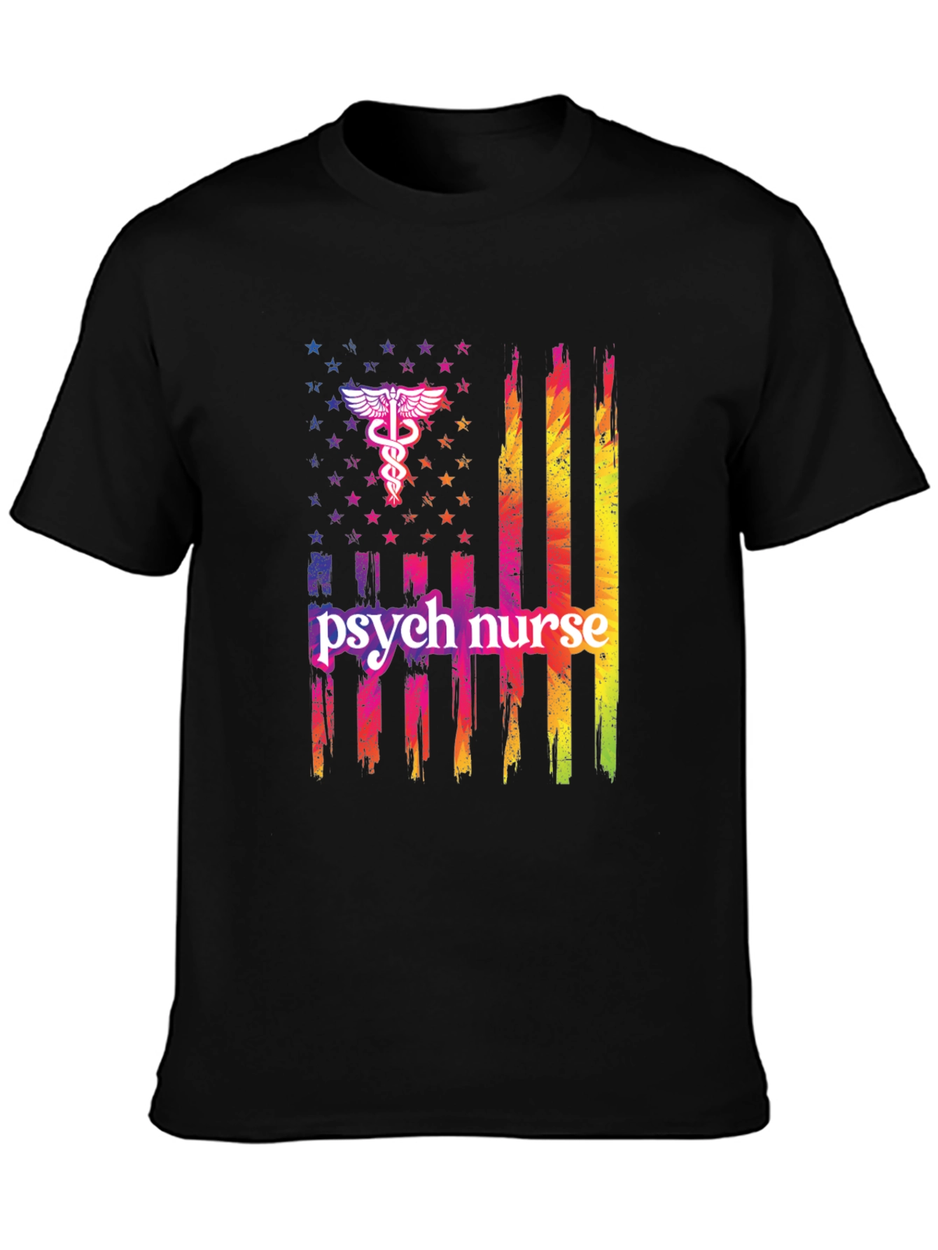 Camiseta Negra Psicóloga Enfermera Bandera USA