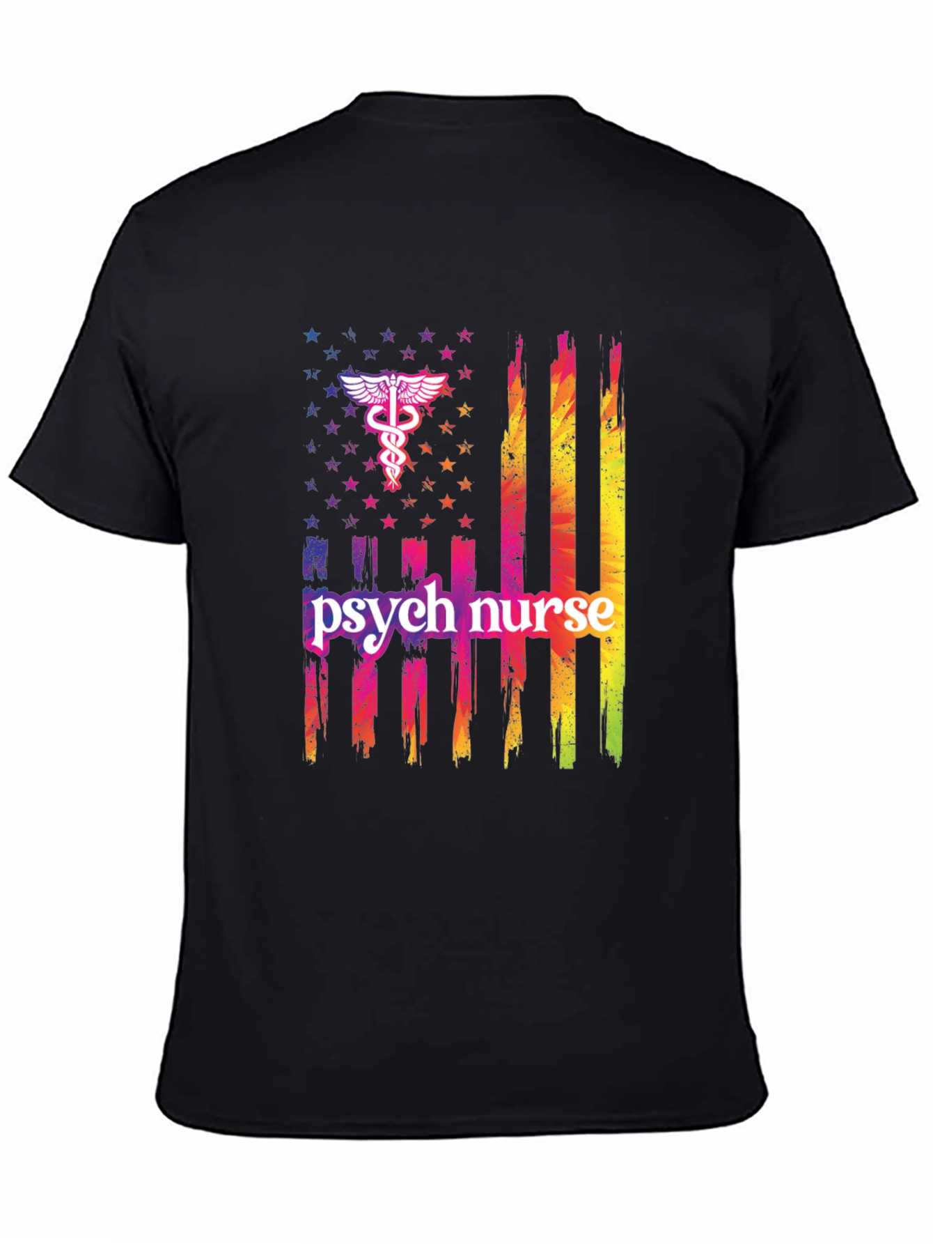Camiseta Negra Psicóloga Enfermera Bandera USA