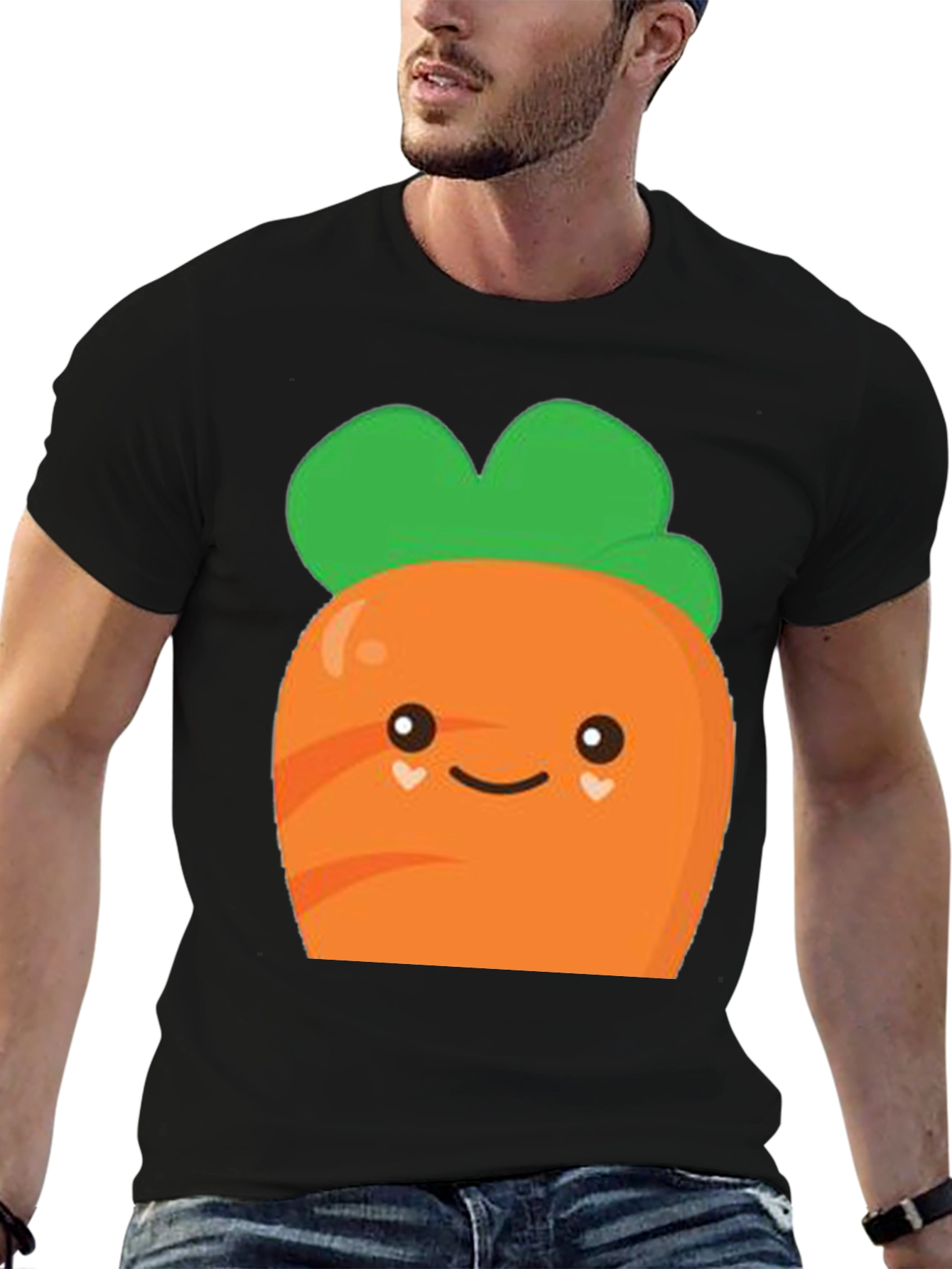 Camiseta Negra con Diseño de Zanahoria Kawaii