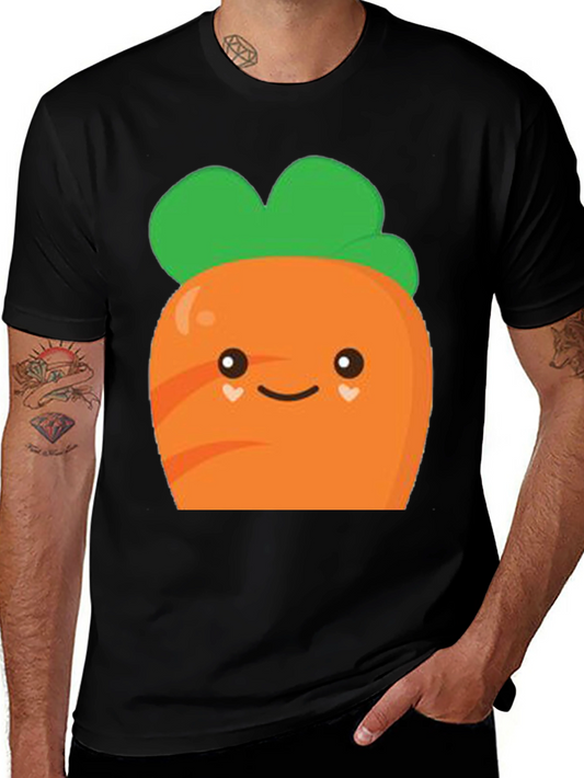Camiseta Negra con Diseño de Zanahoria Kawaii