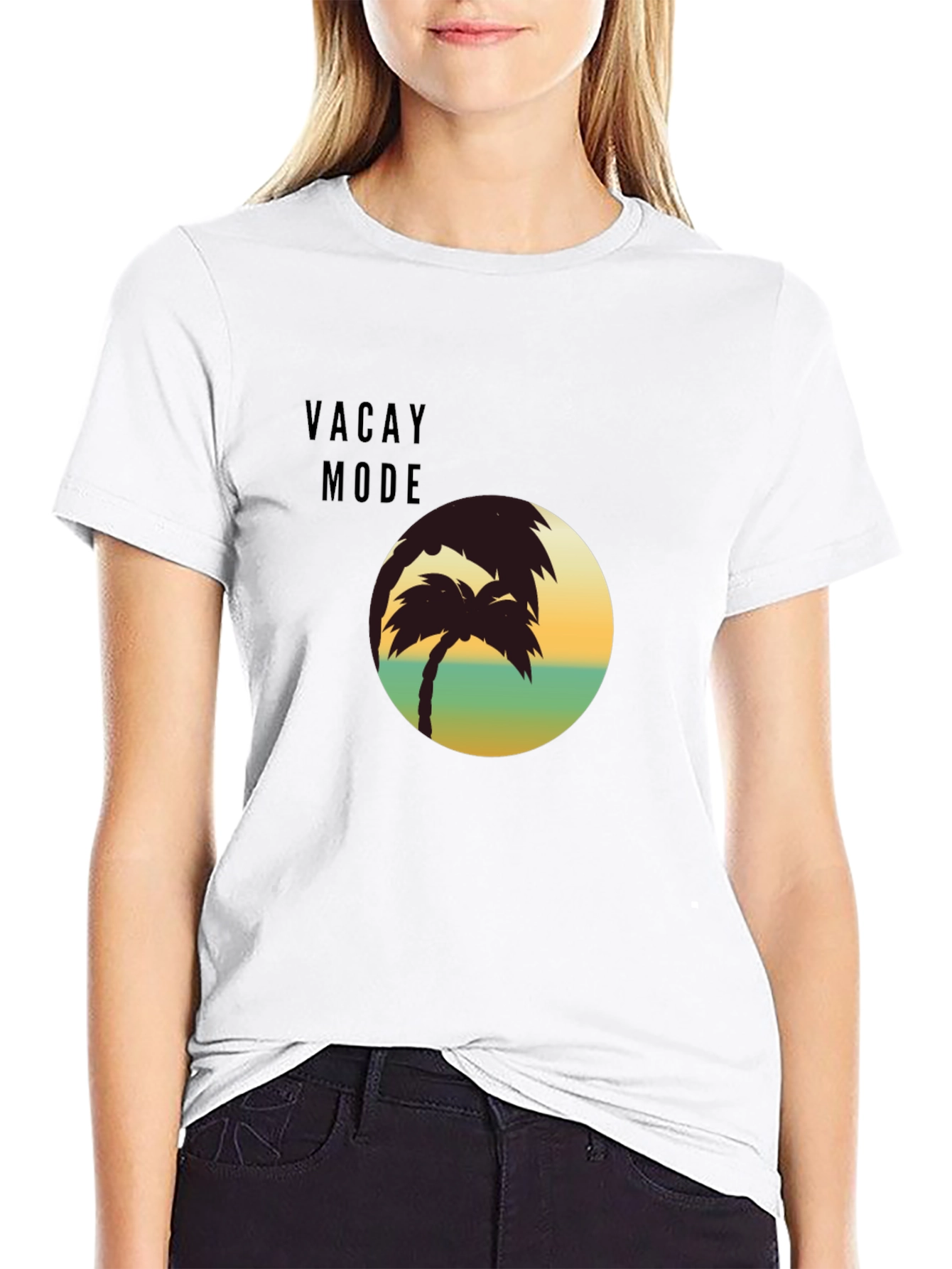 Camiseta Negra Vacay Mode - Diseño de Palmera