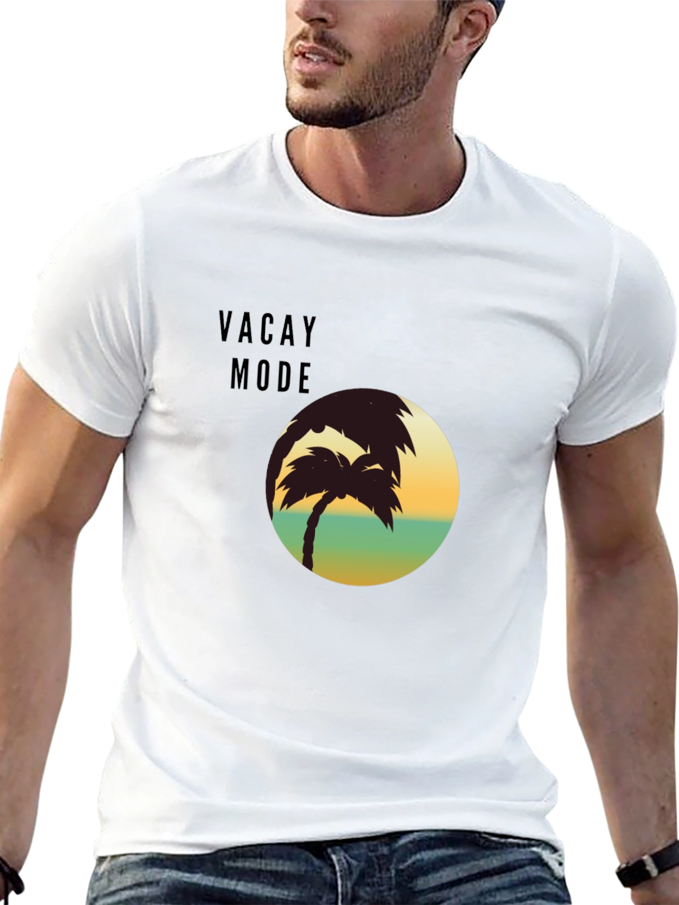 Camiseta Negra Vacay Mode - Diseño de Palmera