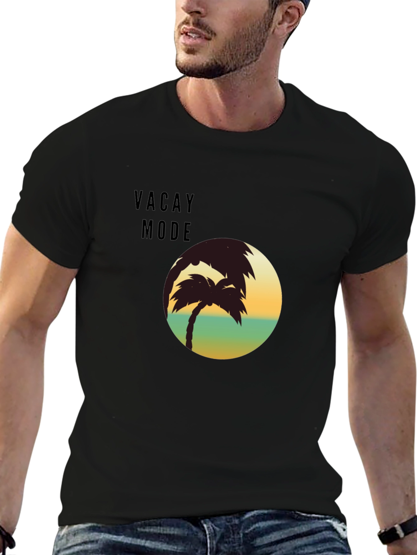 Camiseta Negra Vacay Mode - Diseño de Palmera