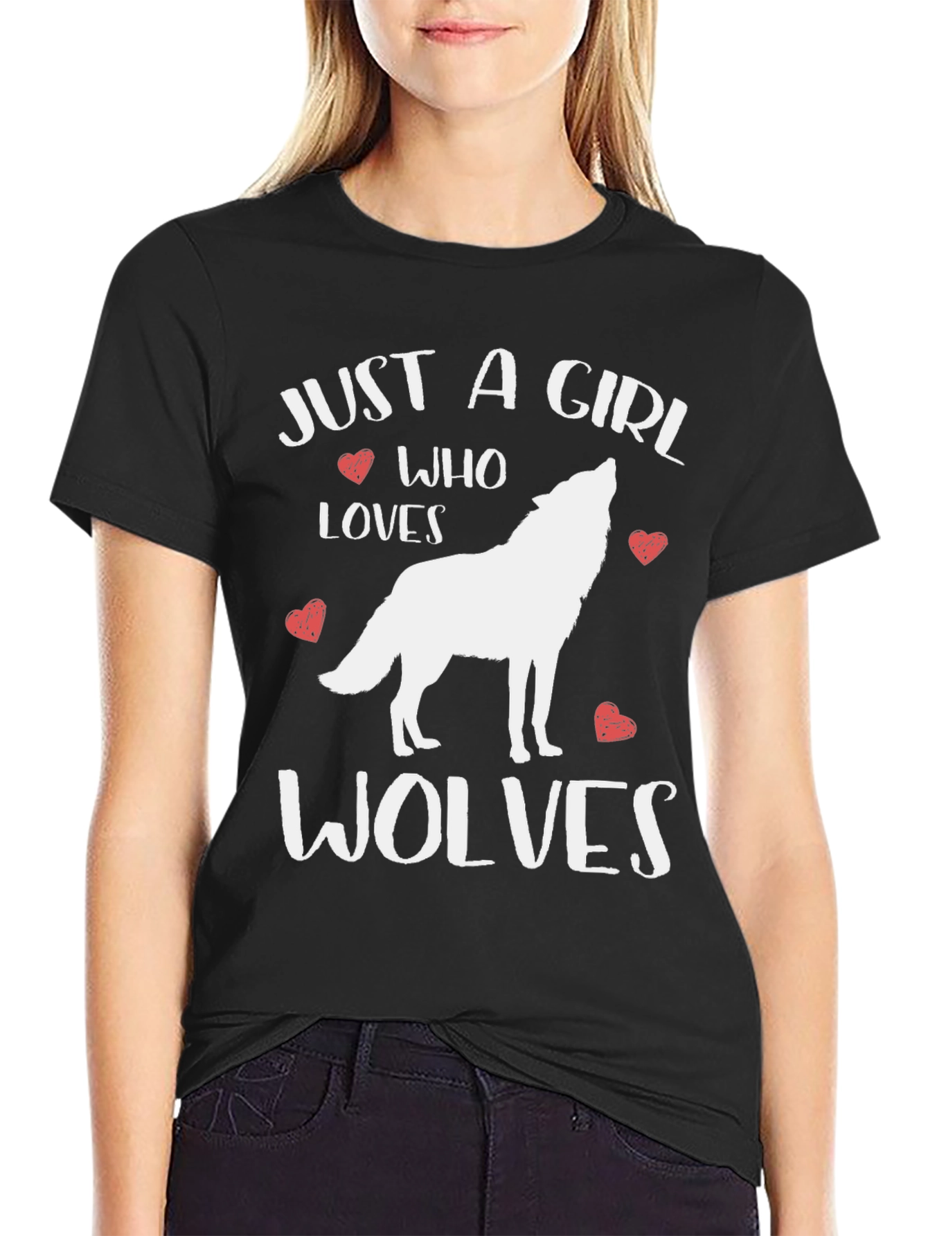 Camiseta Negra: Just A Girl Who Loves Wolves