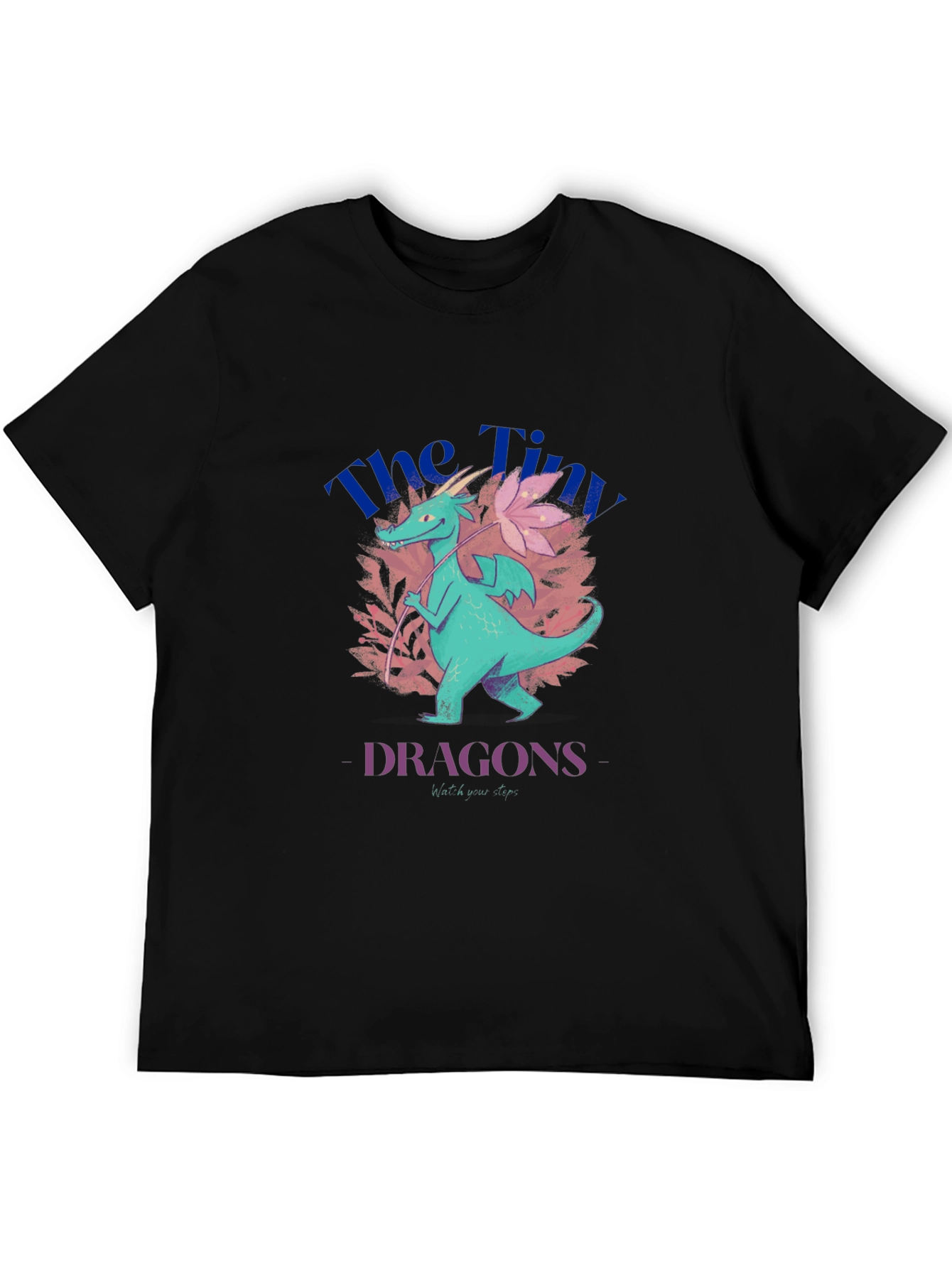 Camiseta Negra con Diseño de Dragón Floral