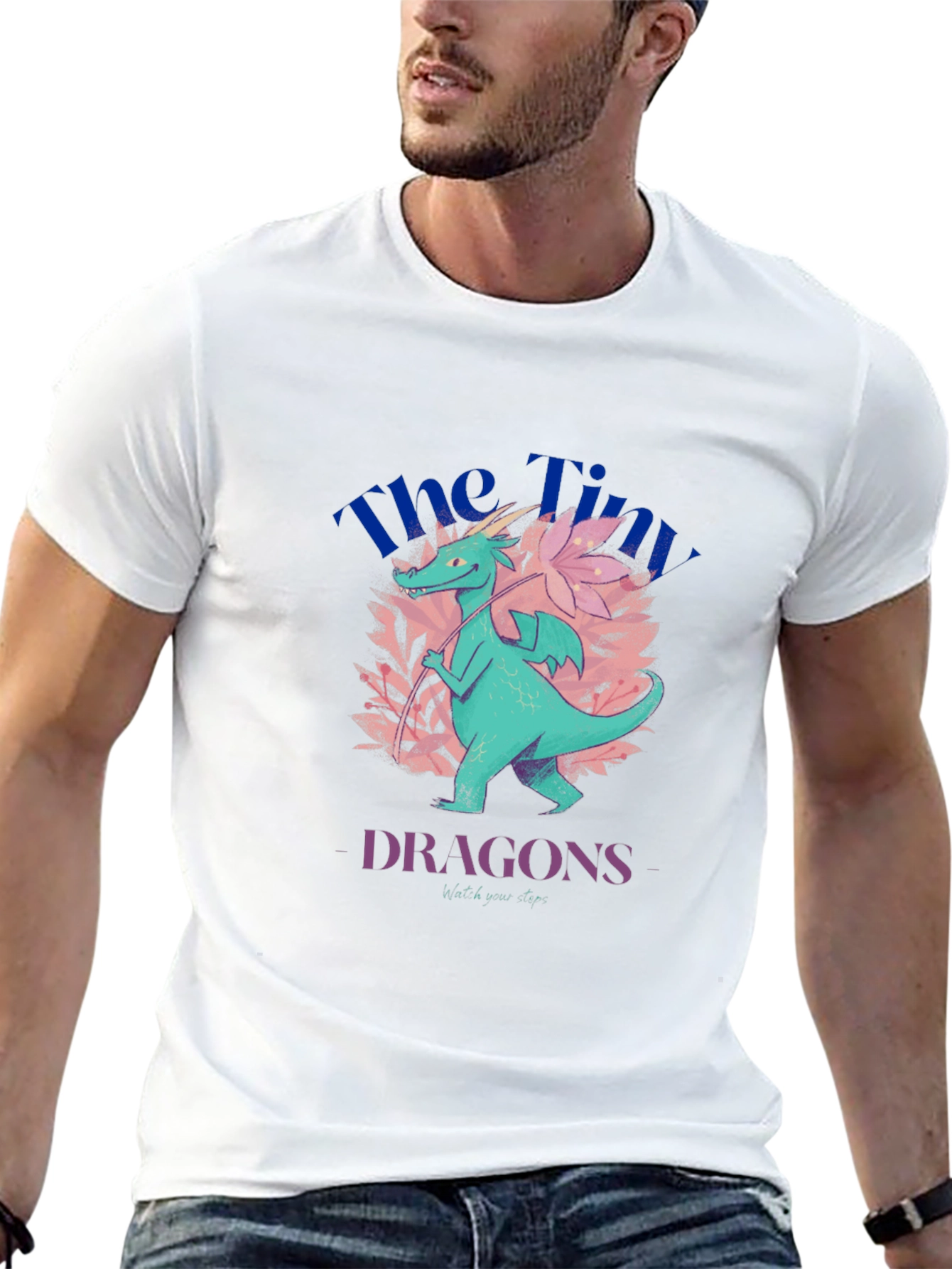 Camiseta Negra con Diseño de Dragón Floral
