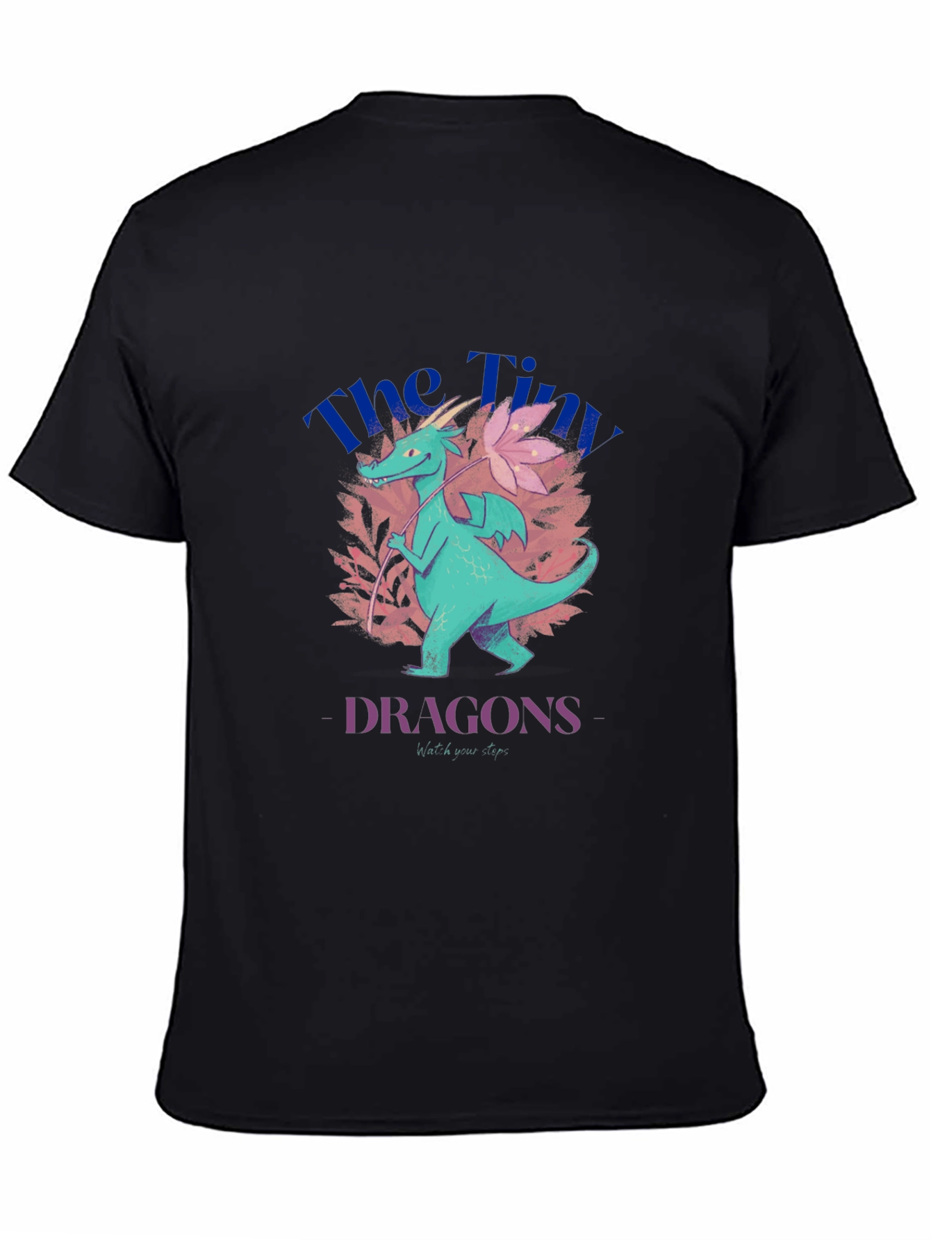 Camiseta Negra con Diseño de Dragón Floral