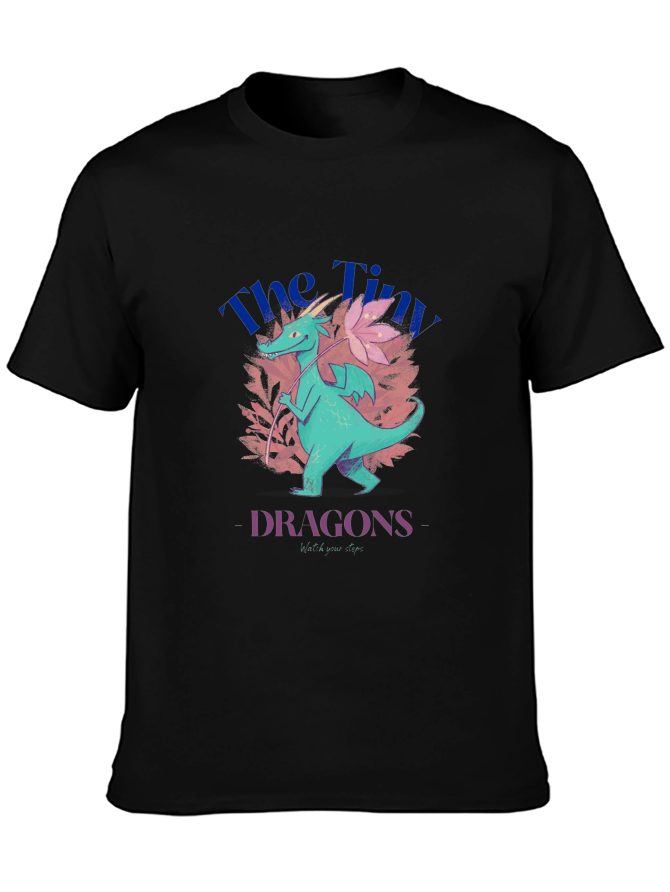 Camiseta Negra con Diseño de Dragón Floral